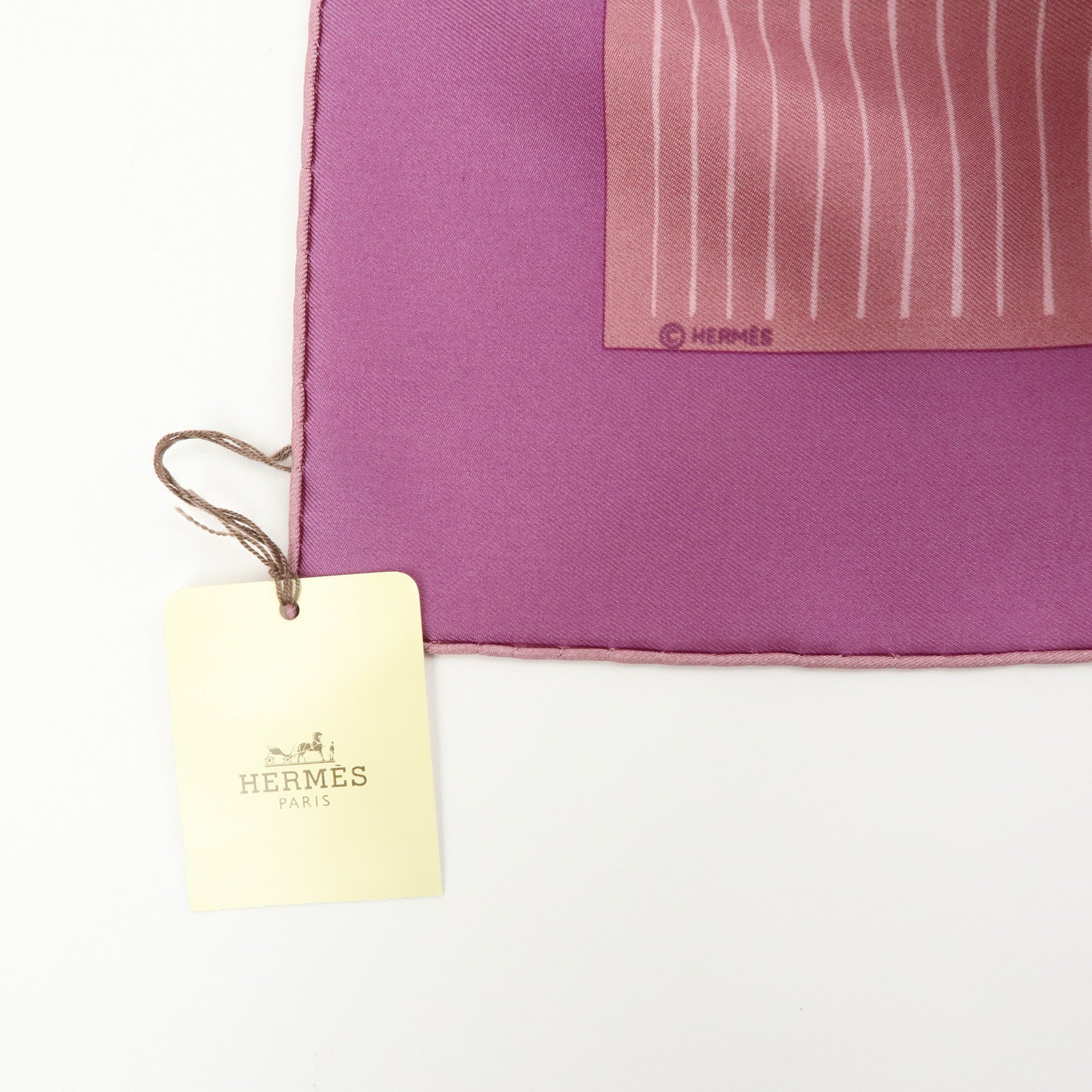 HERMES Carre 90 Silk 100% Striped Scarf Purple