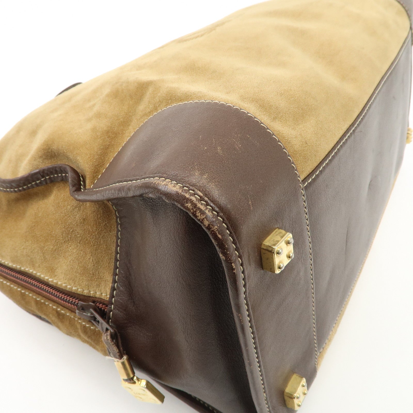 LOEWE Anagram Amazona 40 Suede Leather Hand Bag Beige Dark Brown Used