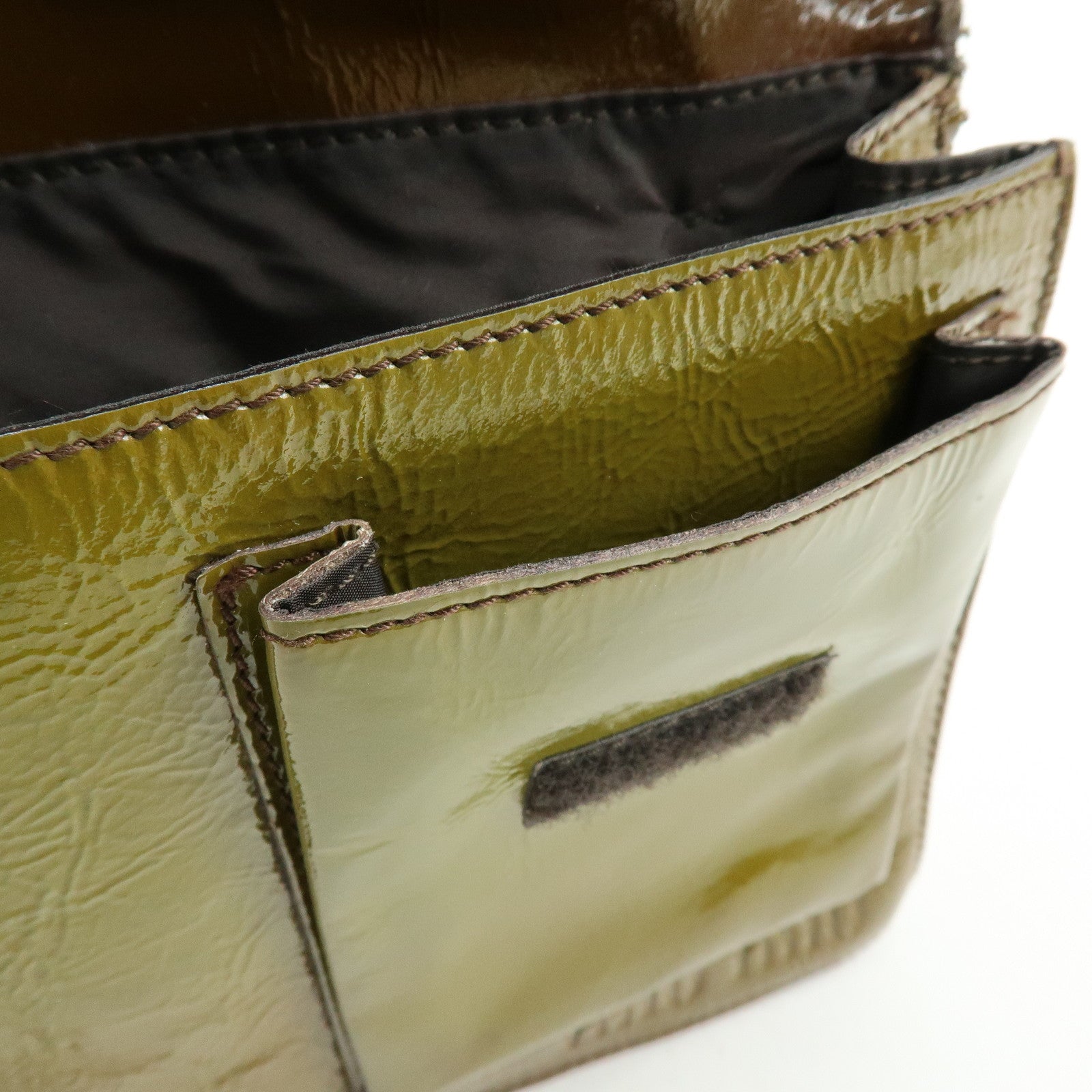 MIU MIU Patent Leather Nylon Shoulder Bag Khaki Brown