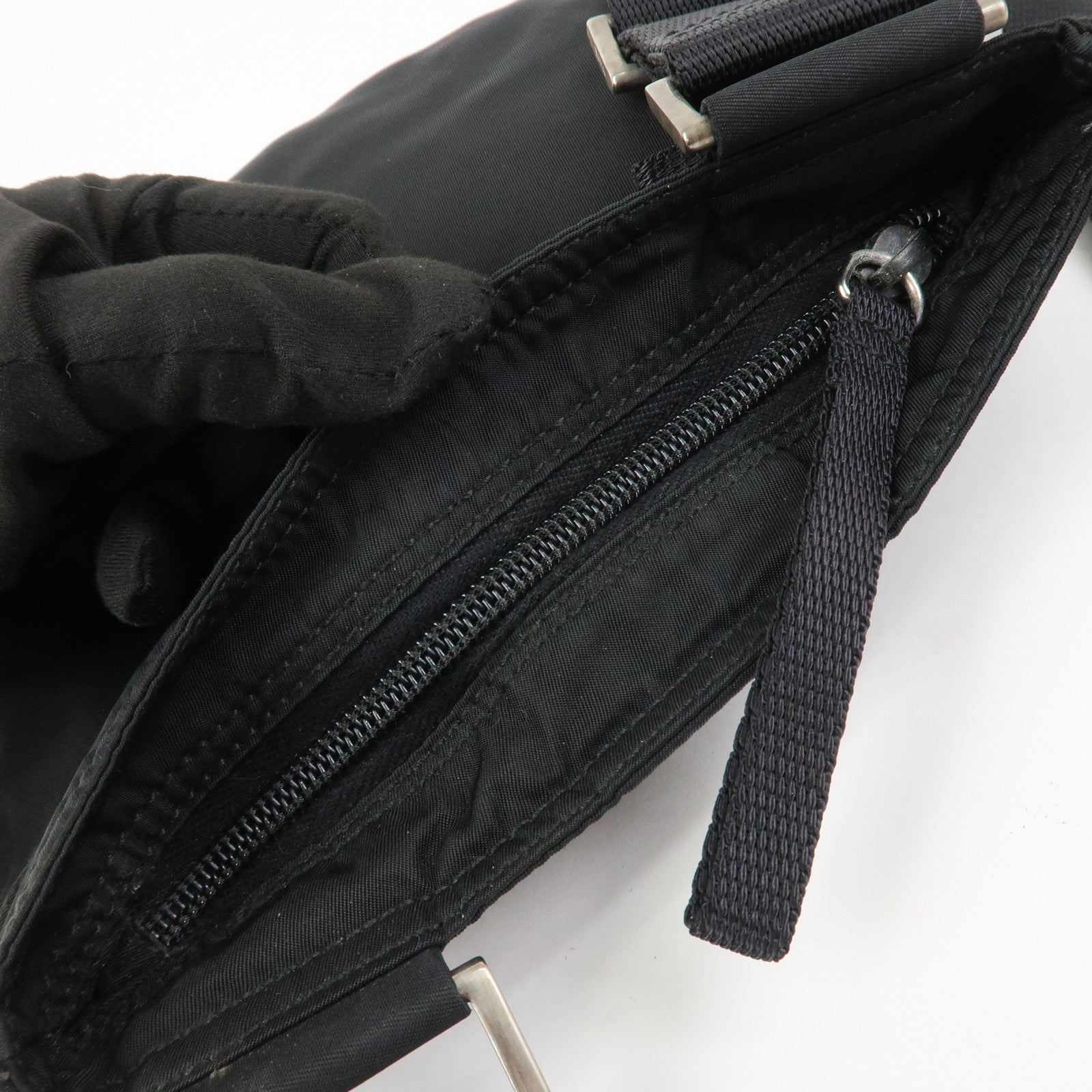 PRADA Triangle Logo Nylon Shoulder Bag Crossbody Bag Black BT7372
