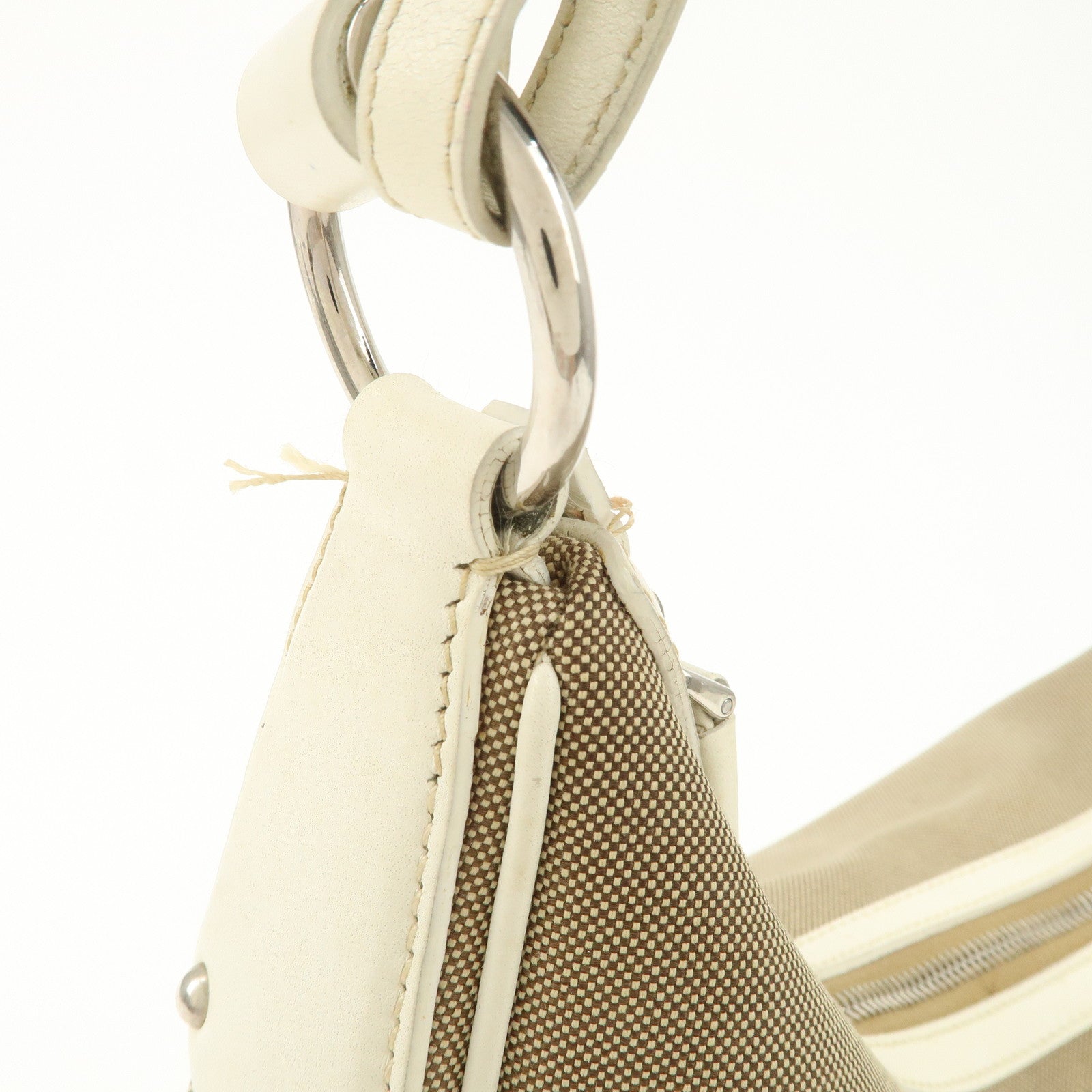 PRADA Logo Jacquard Canvas Leather Shoulder Bag Hand Bag BR3423