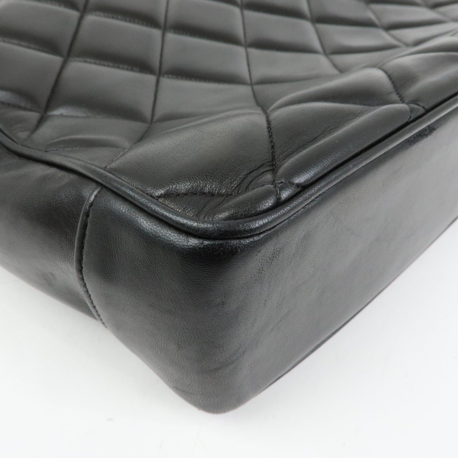 CHANEL Matelasse COCO Mark Lamb Skin Tote Bag Shoulder Bag Black