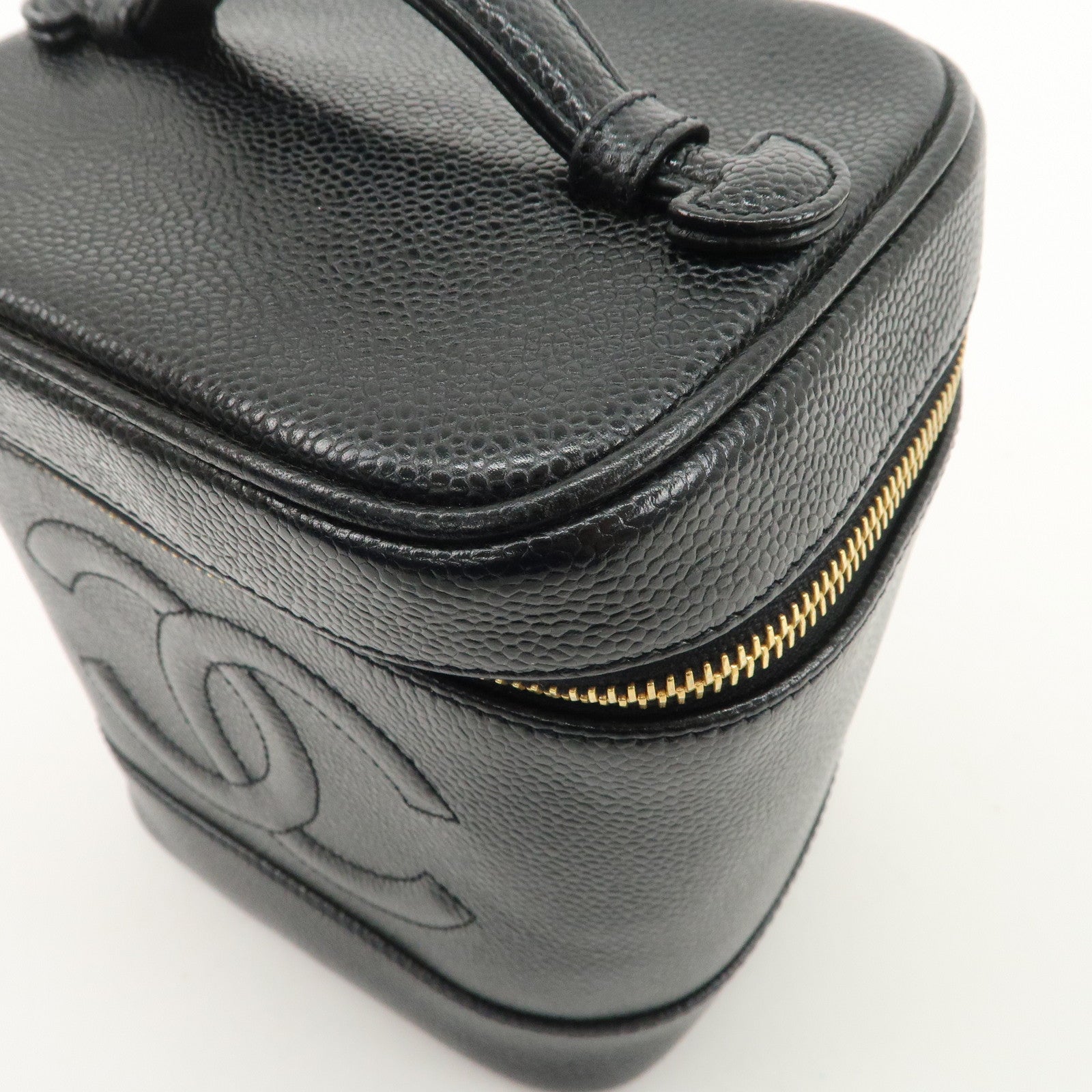 CHANEL Caviar Skin Vanity Bag Hand Bag Cosmetic Pouch Black A01998 Used