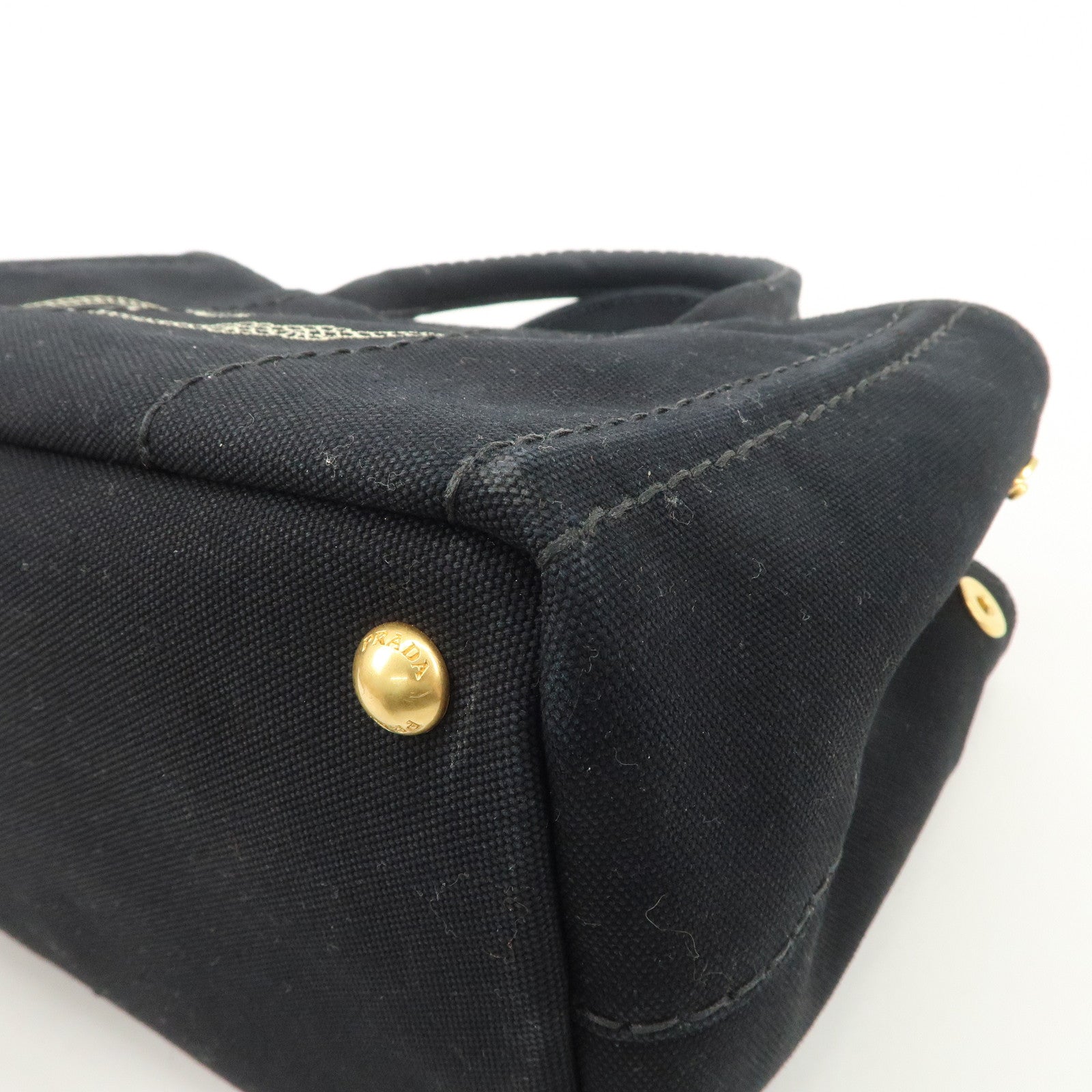 PRADA Canapa Mini Canvas 2Way Hand Bag Tote Bag Black 1BG439 Used