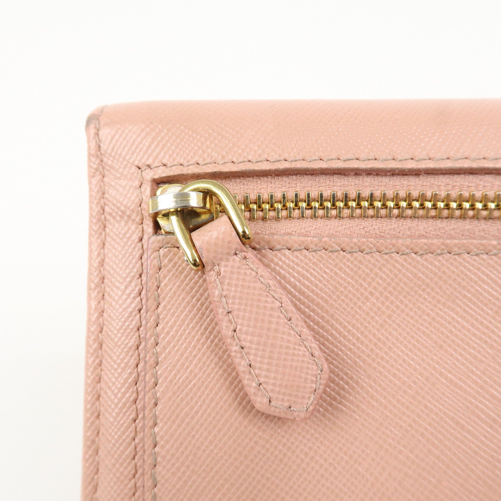 PRADA Logo Saffiano Leather Ribbon Long Wallet Pink 1M1132