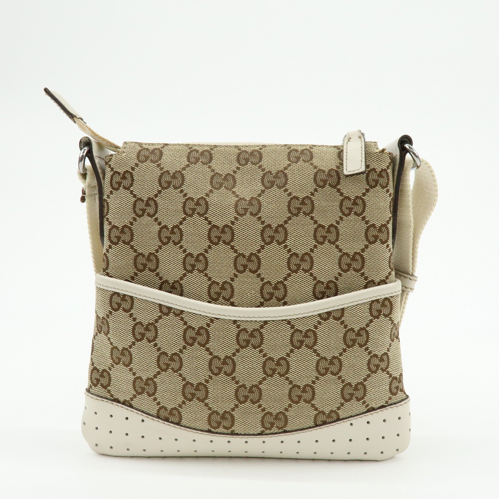 GUCCI GG Canvas Leather Shoulder Crossbody Bag Brown Ivory 147671