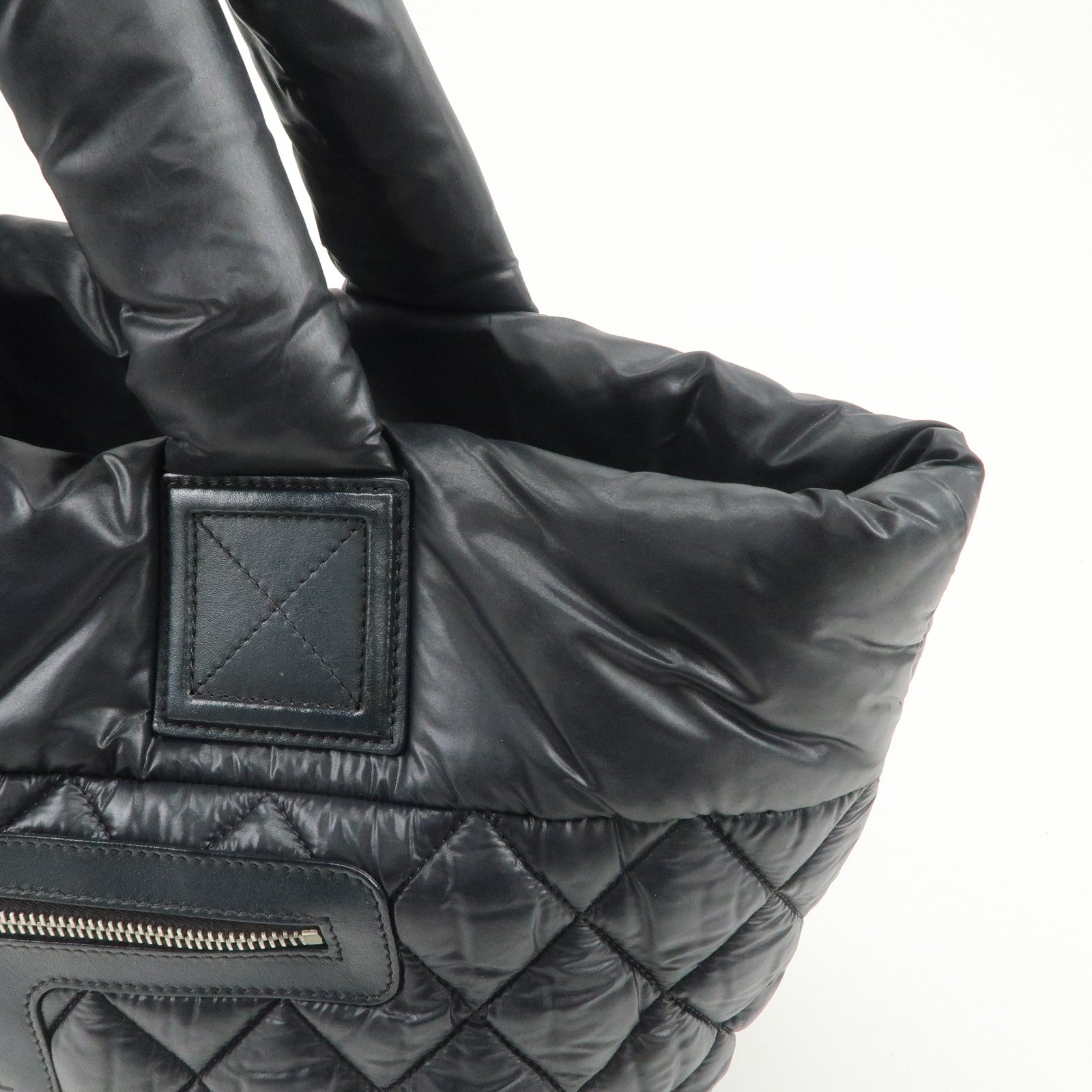 CHANEL COCO Cocoon PM Nylon Leather Tote Bag Hand Bag Black A48610