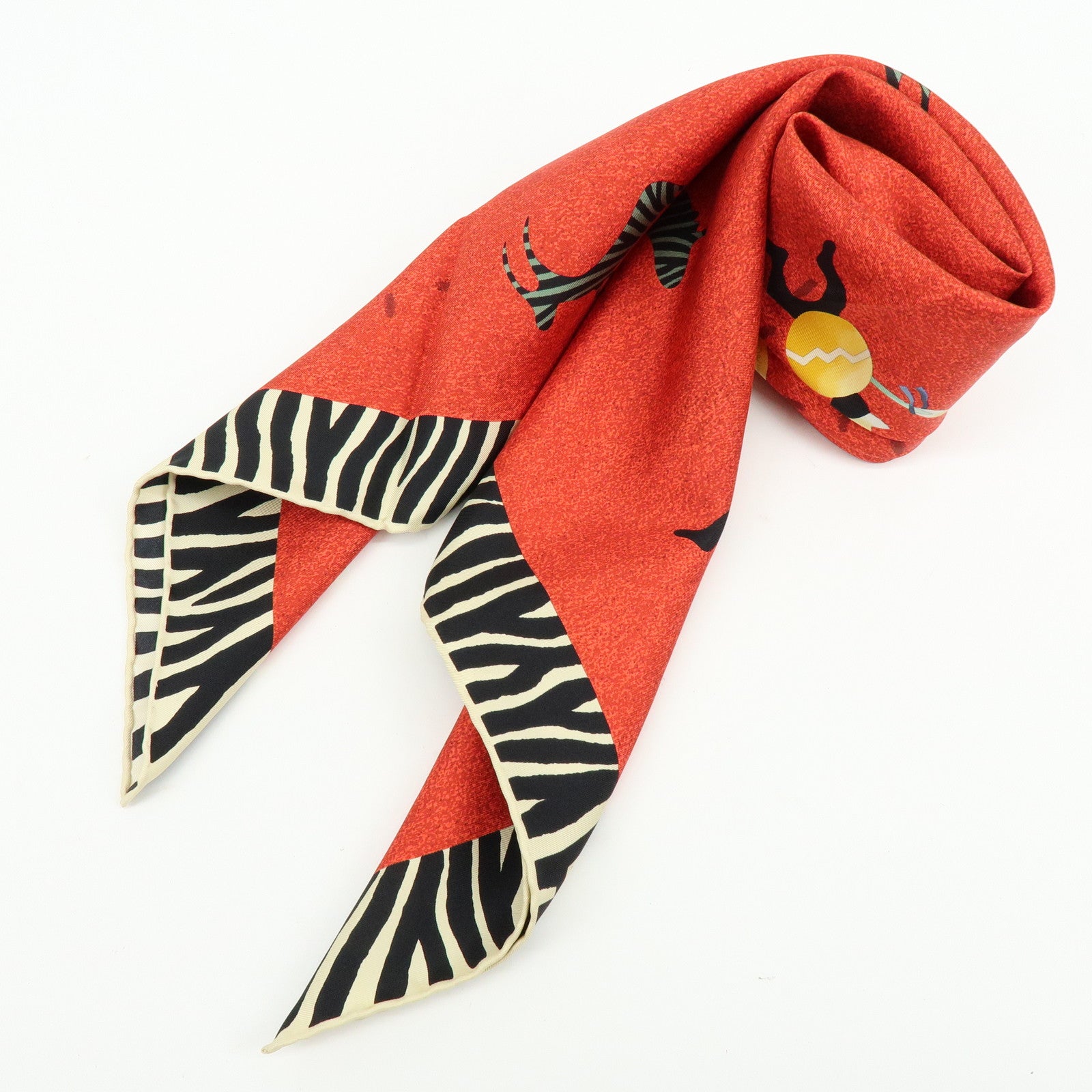 BVLGARI Silk 100% Scarf Zebra Print Red Black