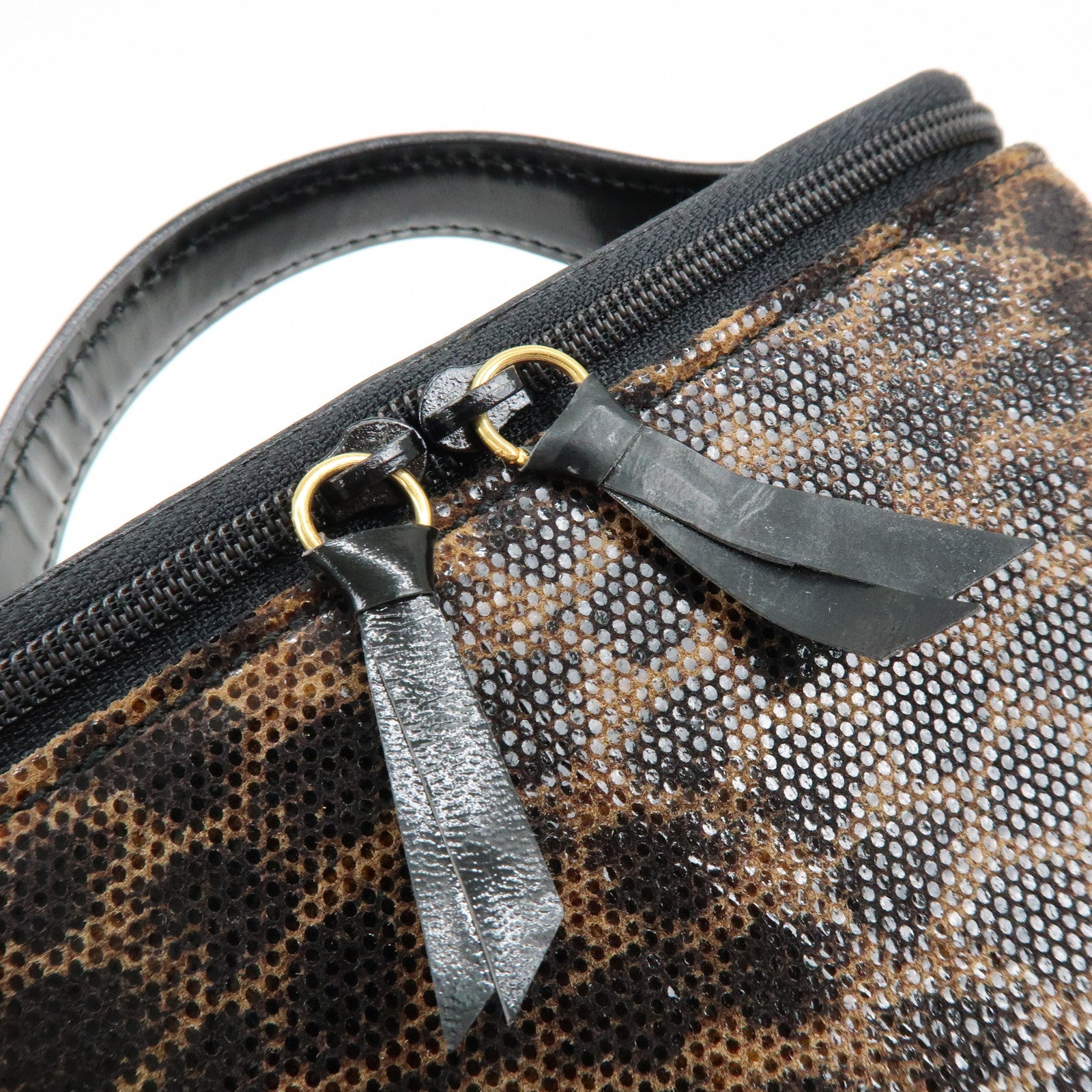 LOEWE PVC Leather Leopard Print Hand Bag Vanity Bag Brown Bag
