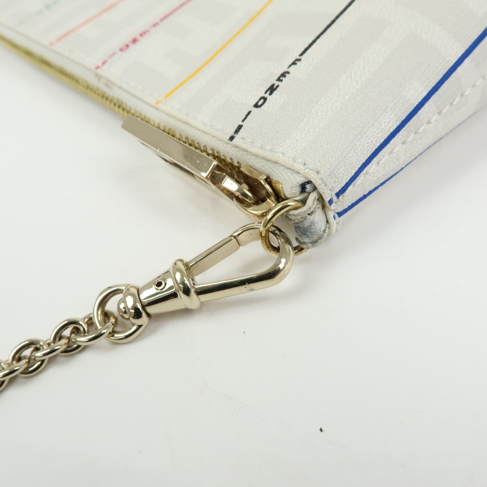 FENDI Zucca PVC Chain Accessory Pouch Hand Bag White 8BR592