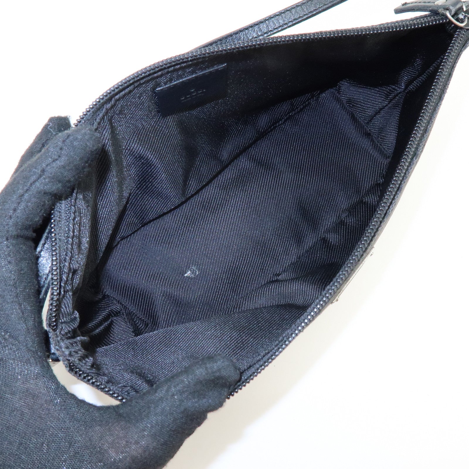 GUCCI Boat Bag GG Canvas Leather Hand Bag Pouch Black 07198