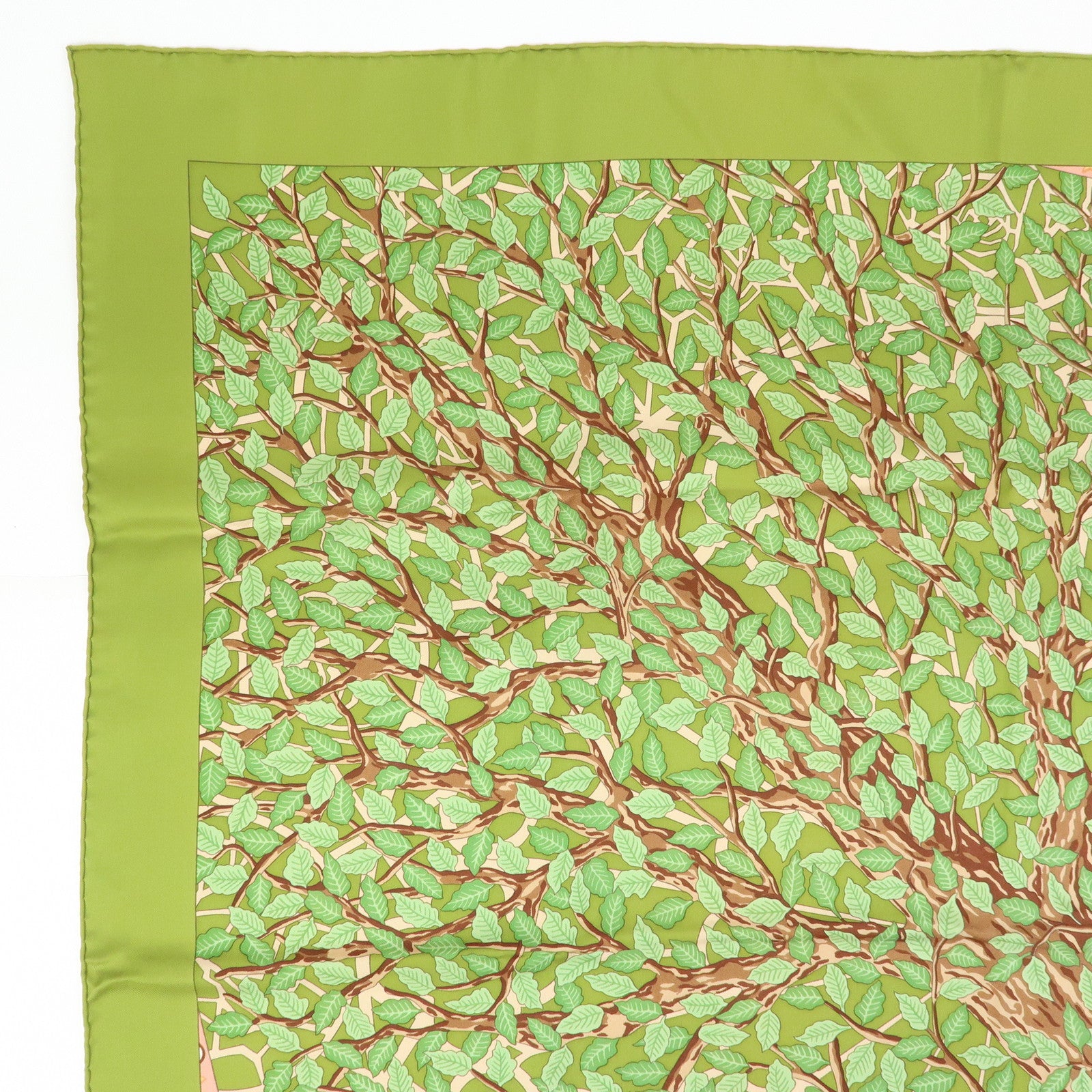 HERMES Carre 90 Silk 100% Scarf AXIS MUNDI Green Brown