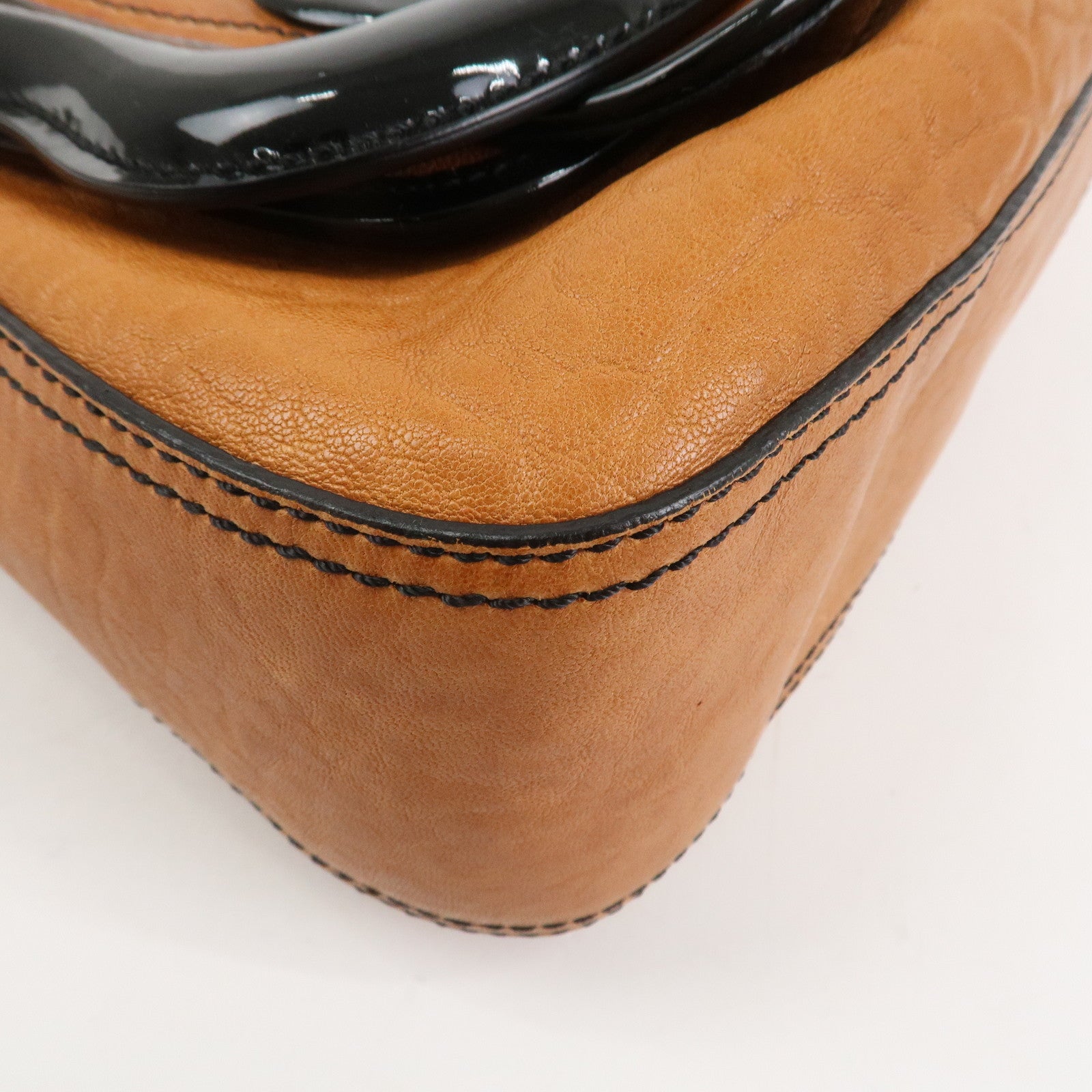 FENDI Patent Leather Shoulder Bag Hand Bag Brown Black 8BN165