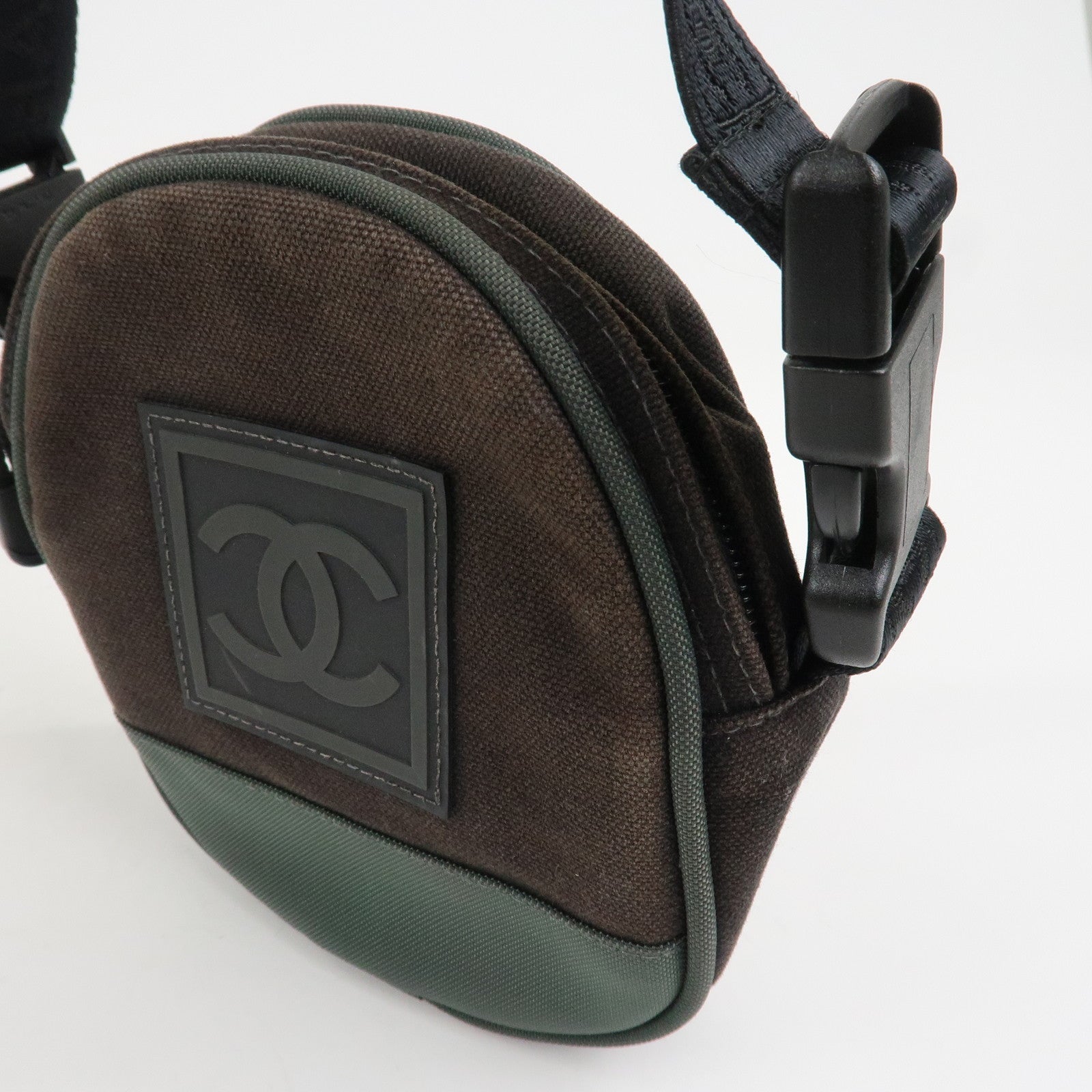 CHANEL Sports COCO Mark Canvas Shoulder Bag Black Green A23300