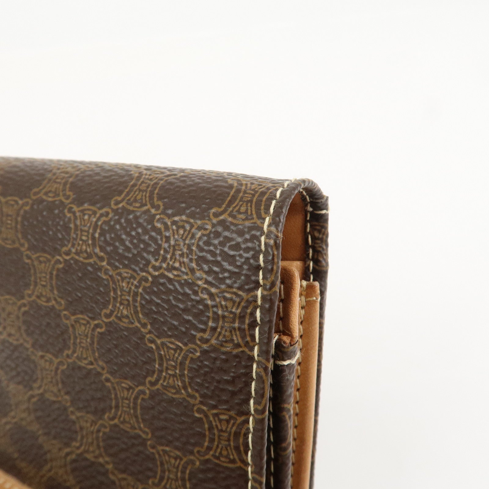 CELINE Macadam PVC Leather Flap Long Wallet Brown Beige