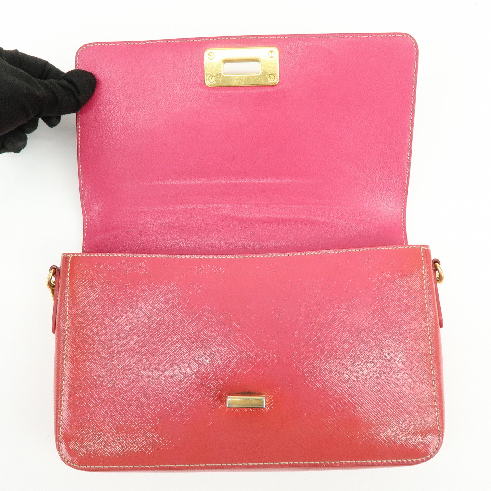 PRADA Patent Leather 2Way Shoulder Chain Bag Hand Bag Pink