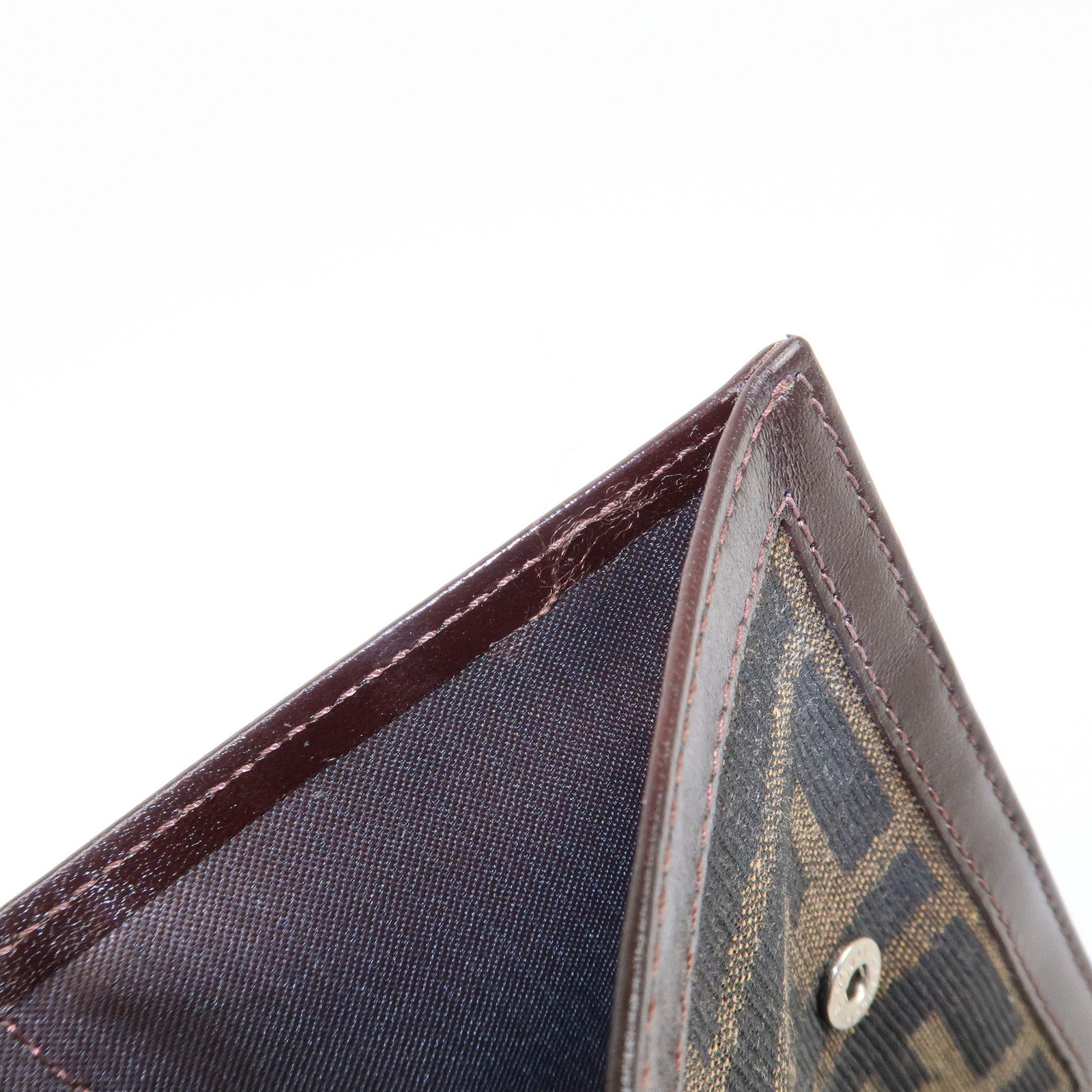 FENDI Zucca Canvas Leather Bi-fold Compact Wallet Brown Black