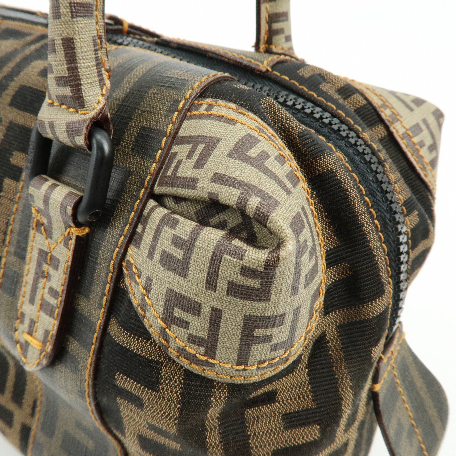 FENDI Zucca Zucchino Canvas PVC Boston Hand Bag Brown 8BL095