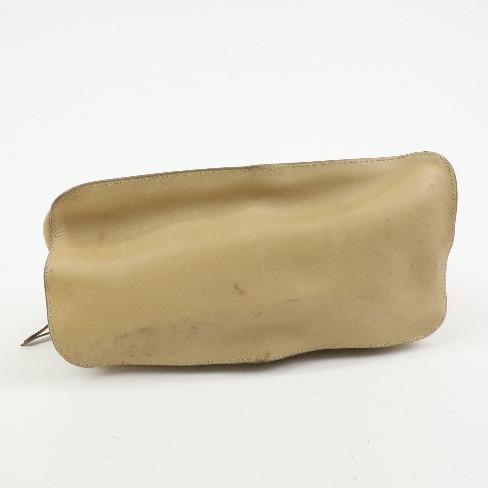 CELINE Leather Hand Bag Bowling Bag Beige Studs