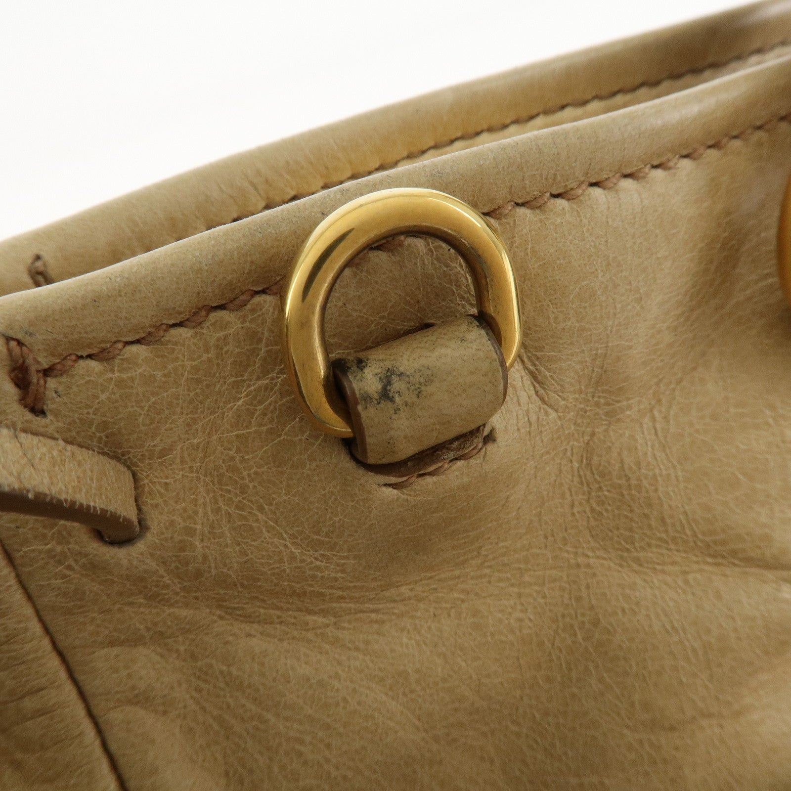 PRADA Triangle Logo VITELLOSHINE Leather 2Way Bag Beige BN1921