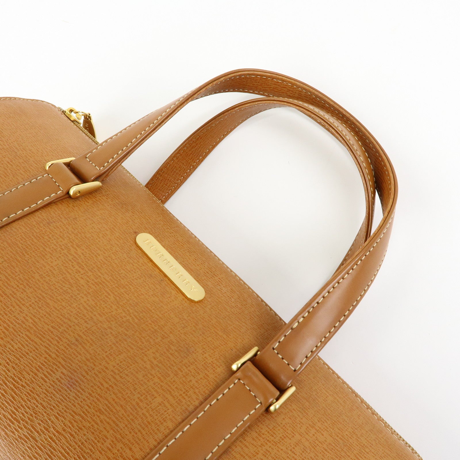 BURBERRY Logo Leather Hand Bag Tote Bag Brown