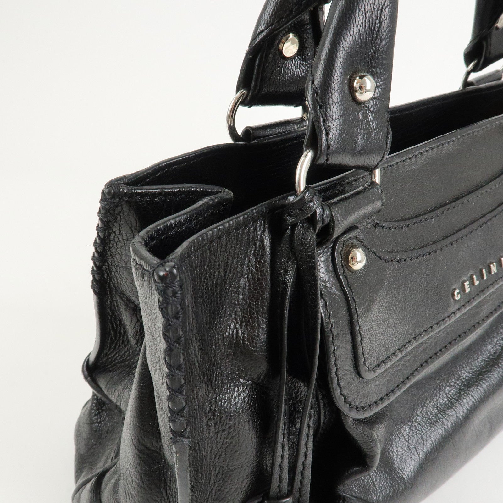 CELINE Boogie Bag Leather Hand Bag Tote Bag Black