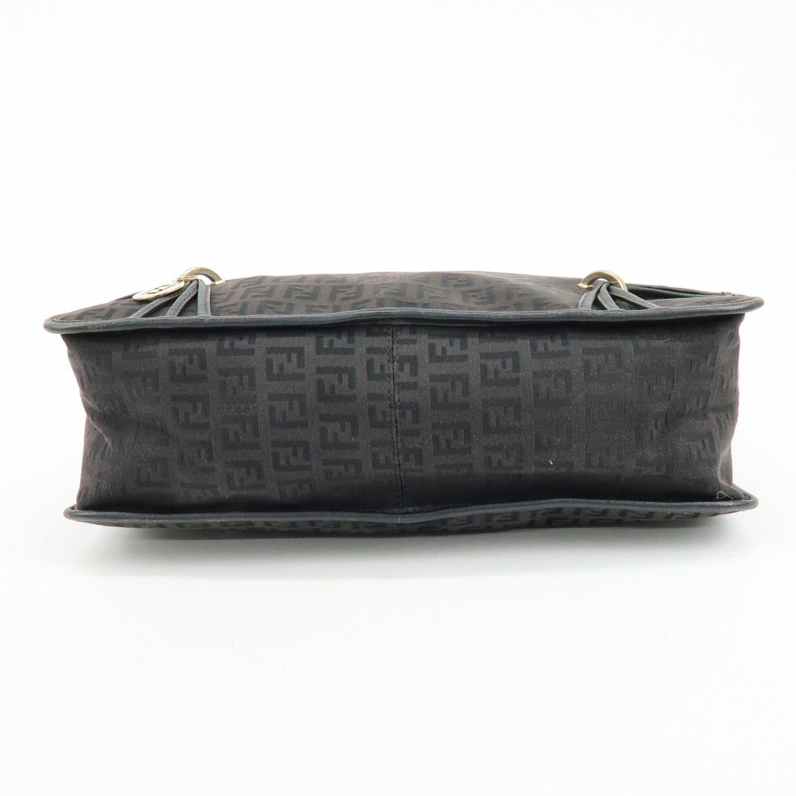 FENDI Zucchino Canvas Leather Shoulder Bag Dark Brown 8BT090