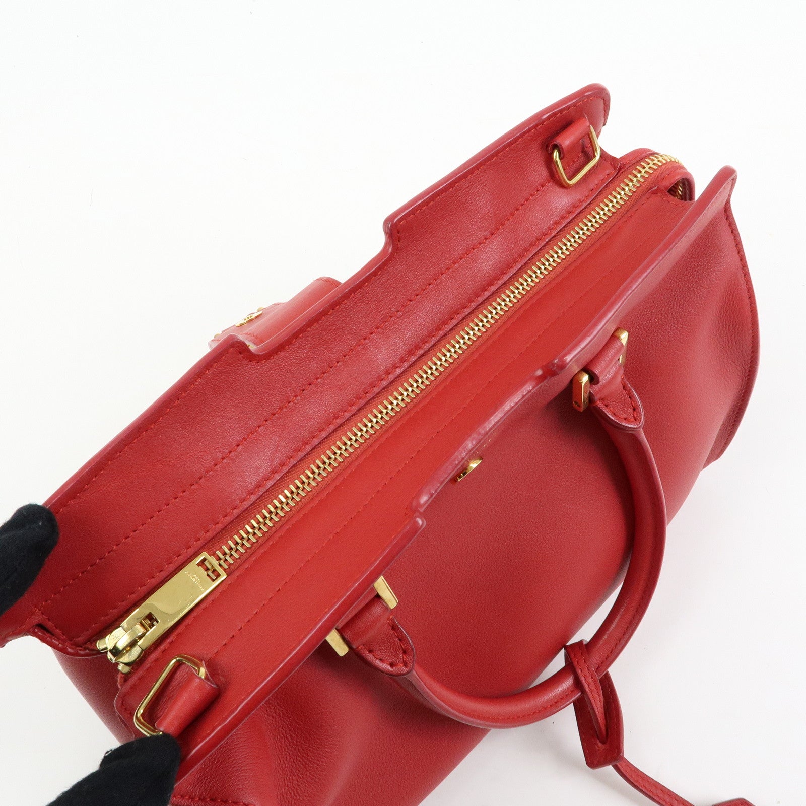 SAINT LAURENT PARIS Baby Cabas Leather 2Way Bag Hand Bag Red 424868