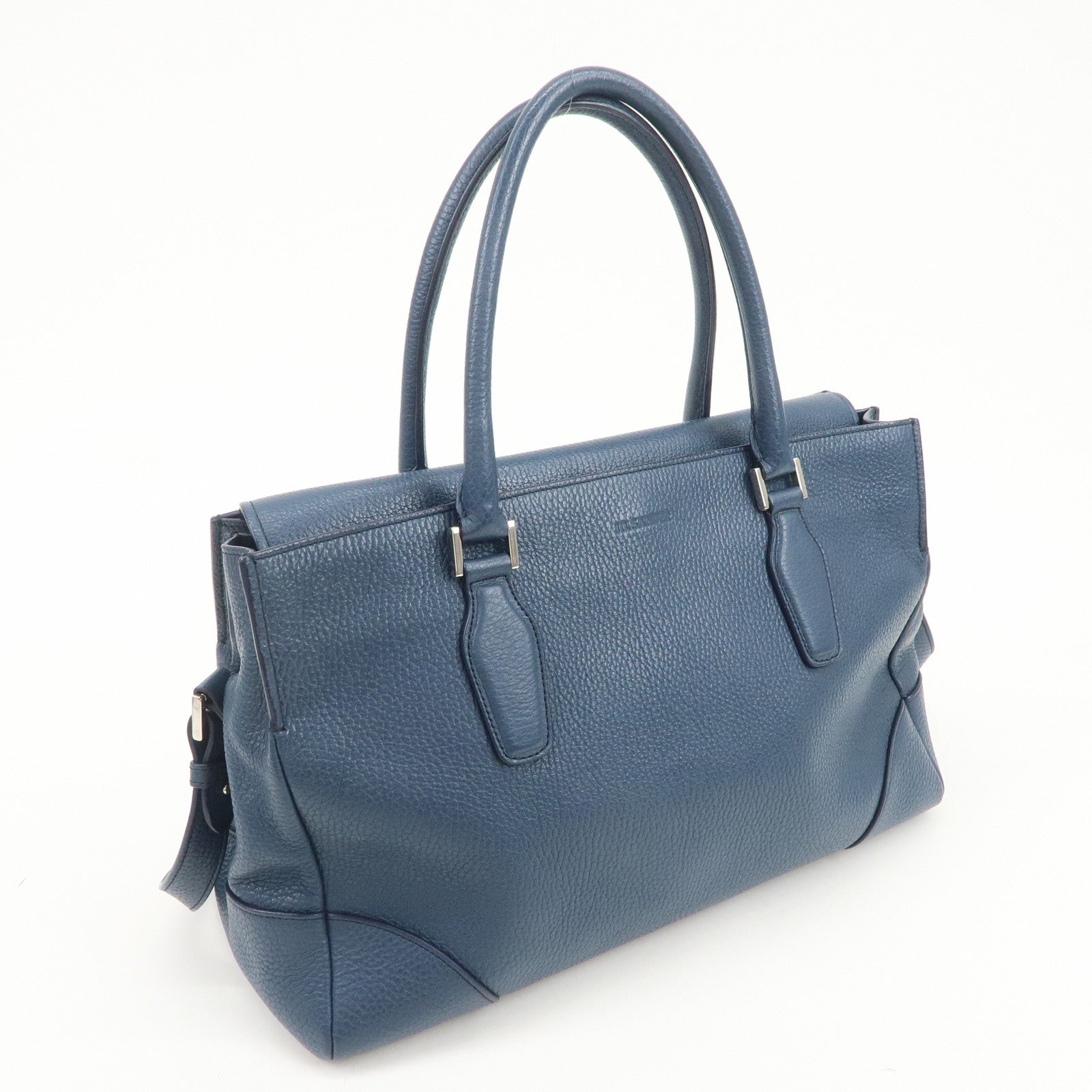 JIL SANDER Logo Leather 2WAY Bag Hand Bag Shoulder Bag Navy