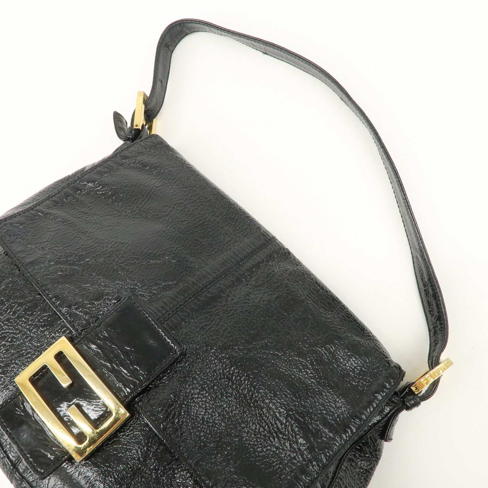 FENDI Mamma Baguette Leather Shoulder Bag Hand Bag Black