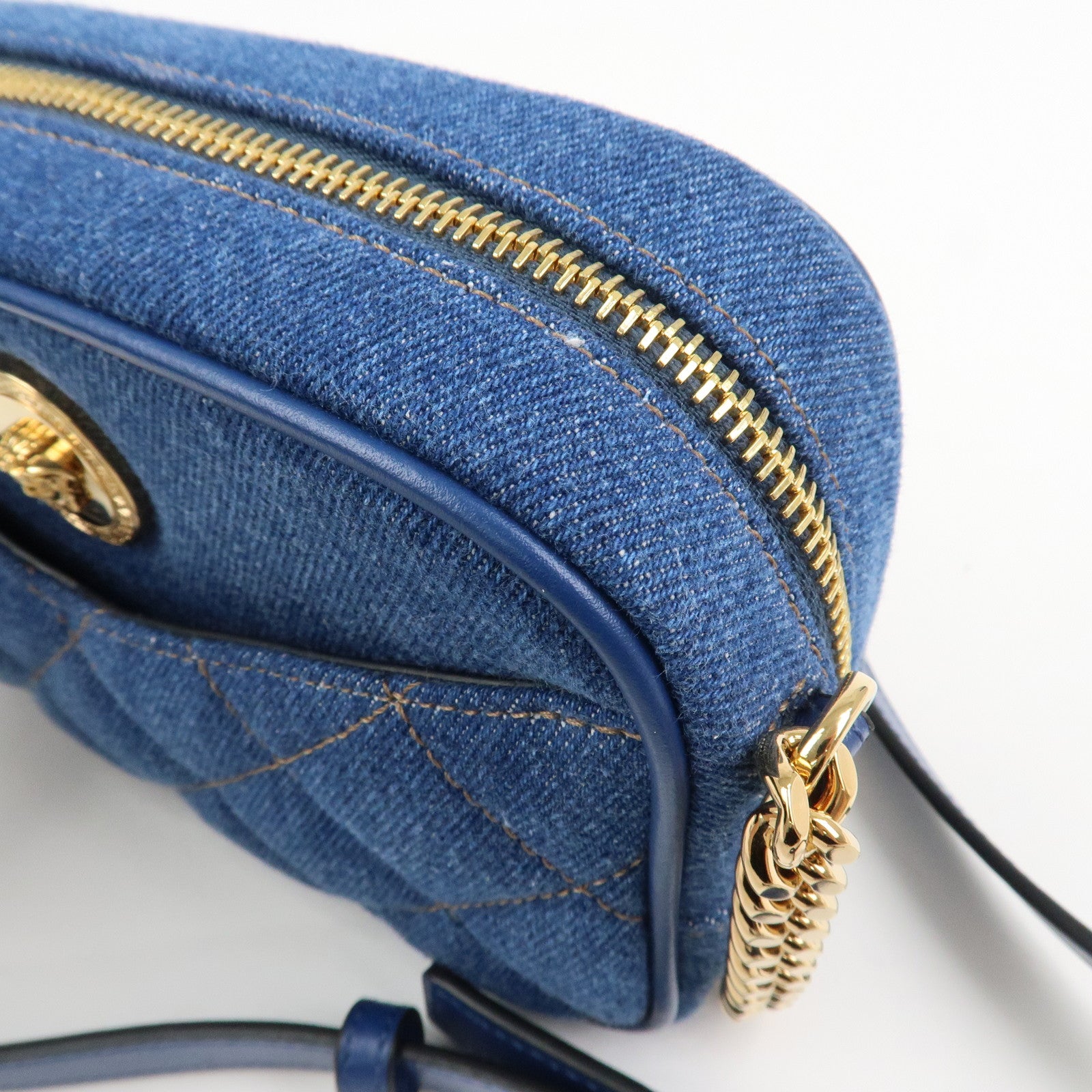 GIANNI VERSACE Denim Leather Chain Shoulder Bag Blue