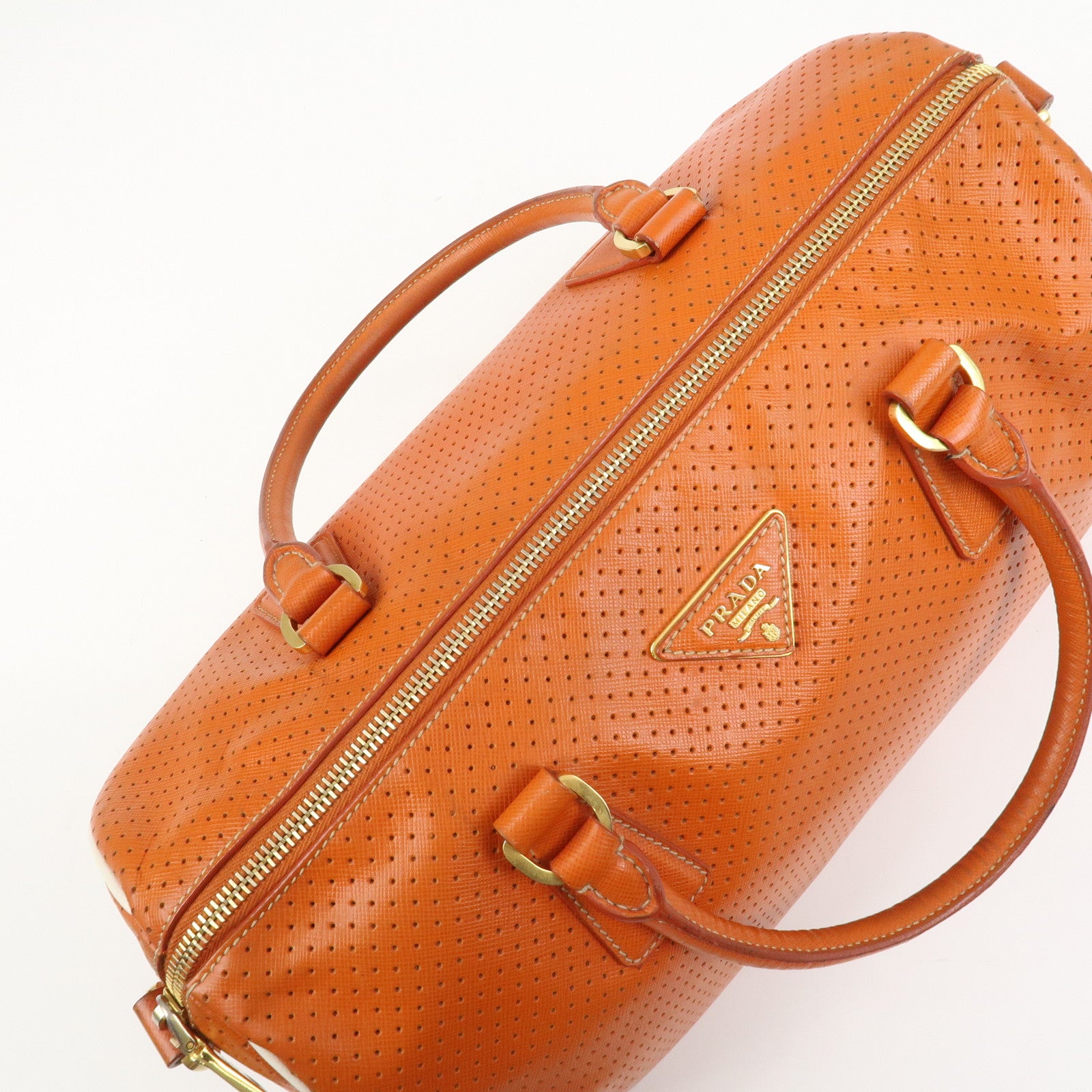 PRADA Saffiano Leather 2Way Bag Hand Bag Shoulder Bag Orange