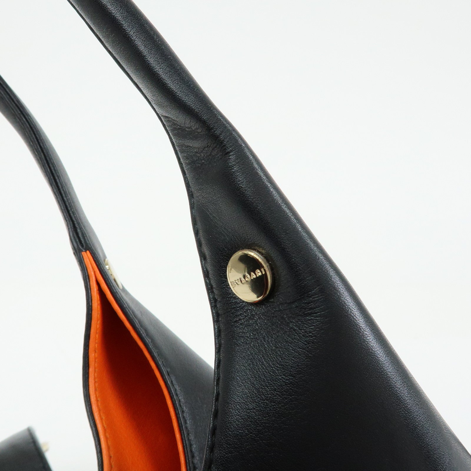 BVLGARI Chandra Leather Canvas Hand Bag Tote Bag Black Orange