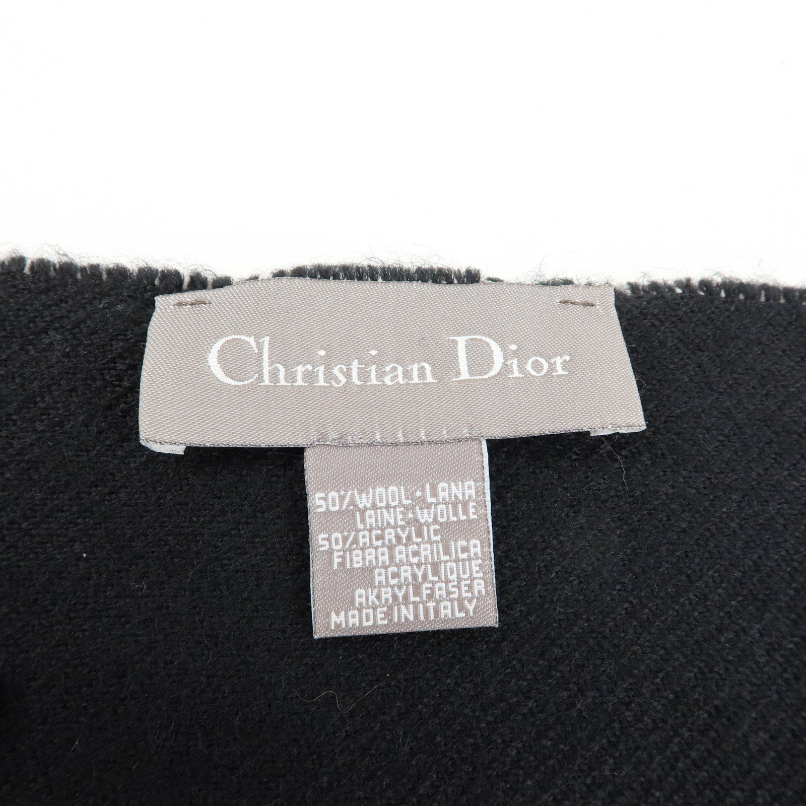 Christian Dior Logo Wool Acrylic Scarf Black Ivory