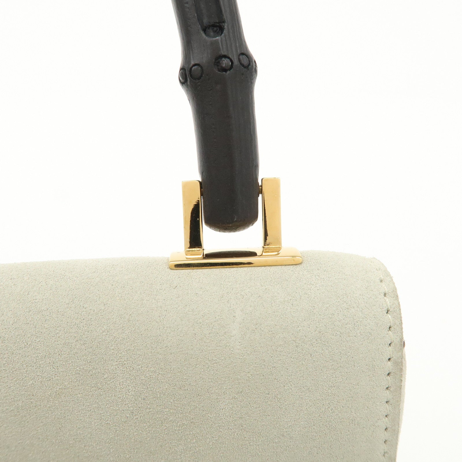 GUCCI Bamboo Suede Shoulder Bag Hand Bag Light Gray 001.4047