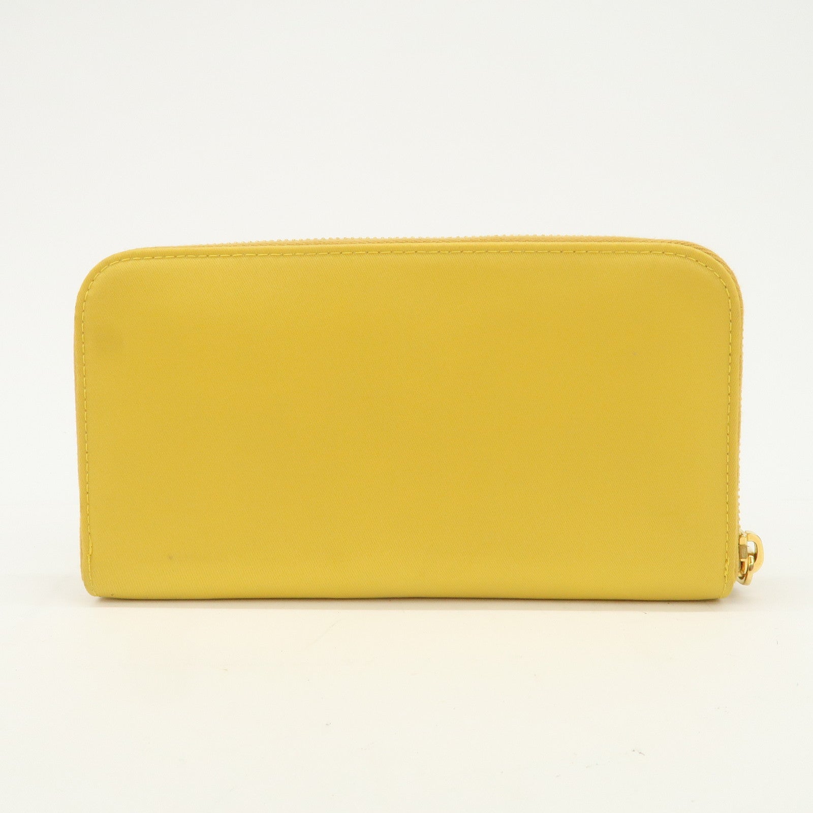 PRADA Triangle Logo Nylon Leather Round Zippy Long Wallet Yellow