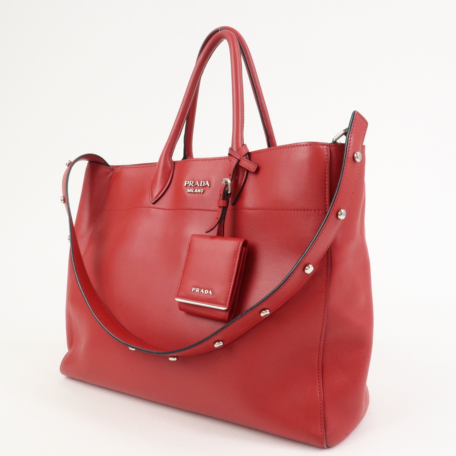 PRADA Logo Leather 2Way Bag Tote Bag Hand Bag Shoulder Bag 1BG041