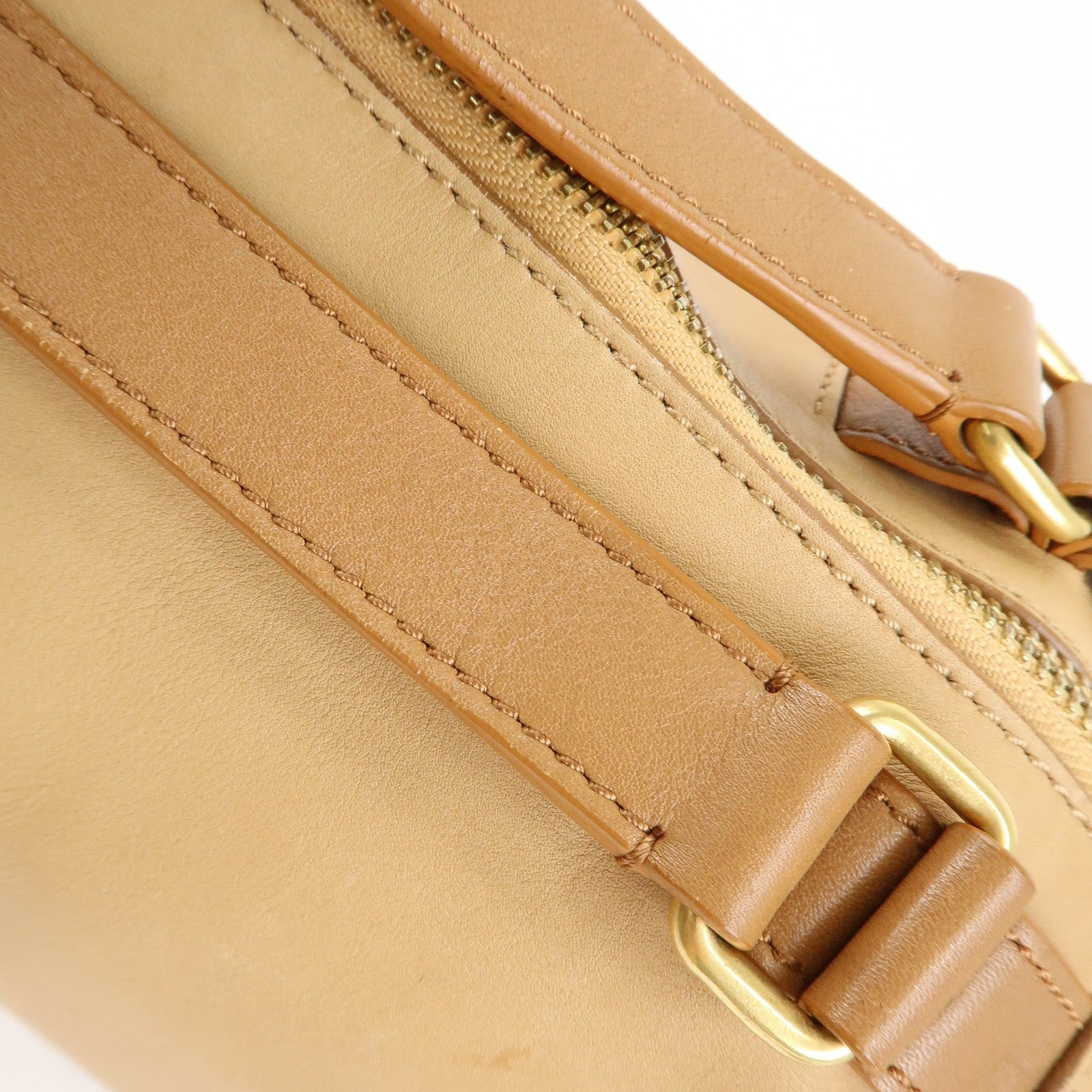 CELINE Leather 2Way Boston Bag Shoulder Bag Beige Brown Used