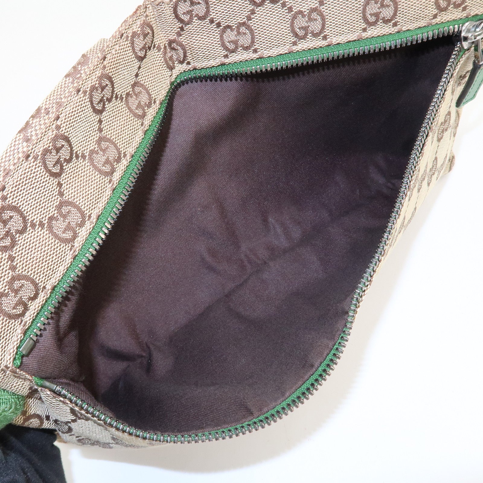 GUCCI GG Canvas Leather Waist Bag Crossbody Bag Beige Green 28566 Used