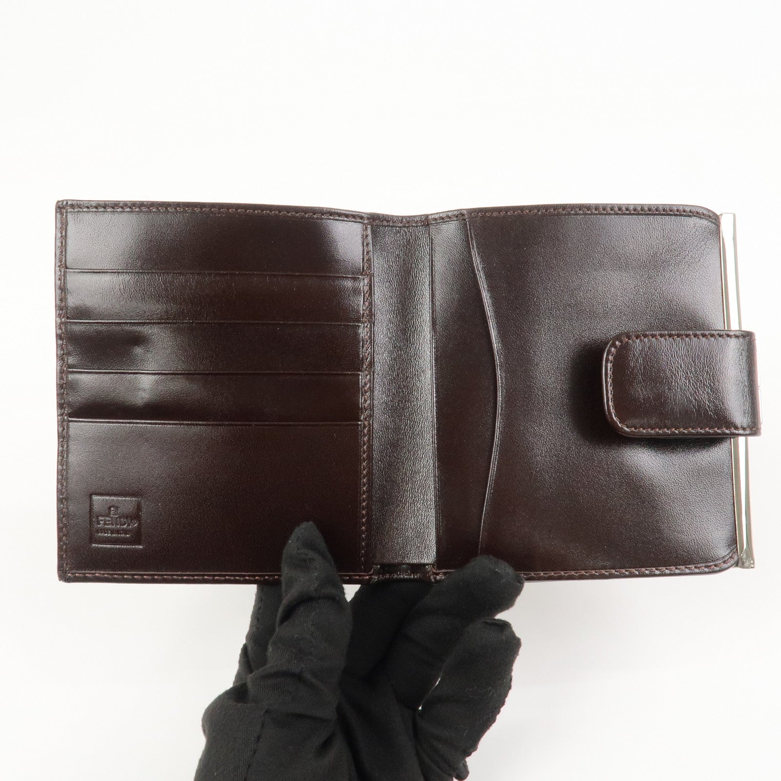 FENDI Zucca Canvas Leather Bi-fold Compact Wallet Brown Black
