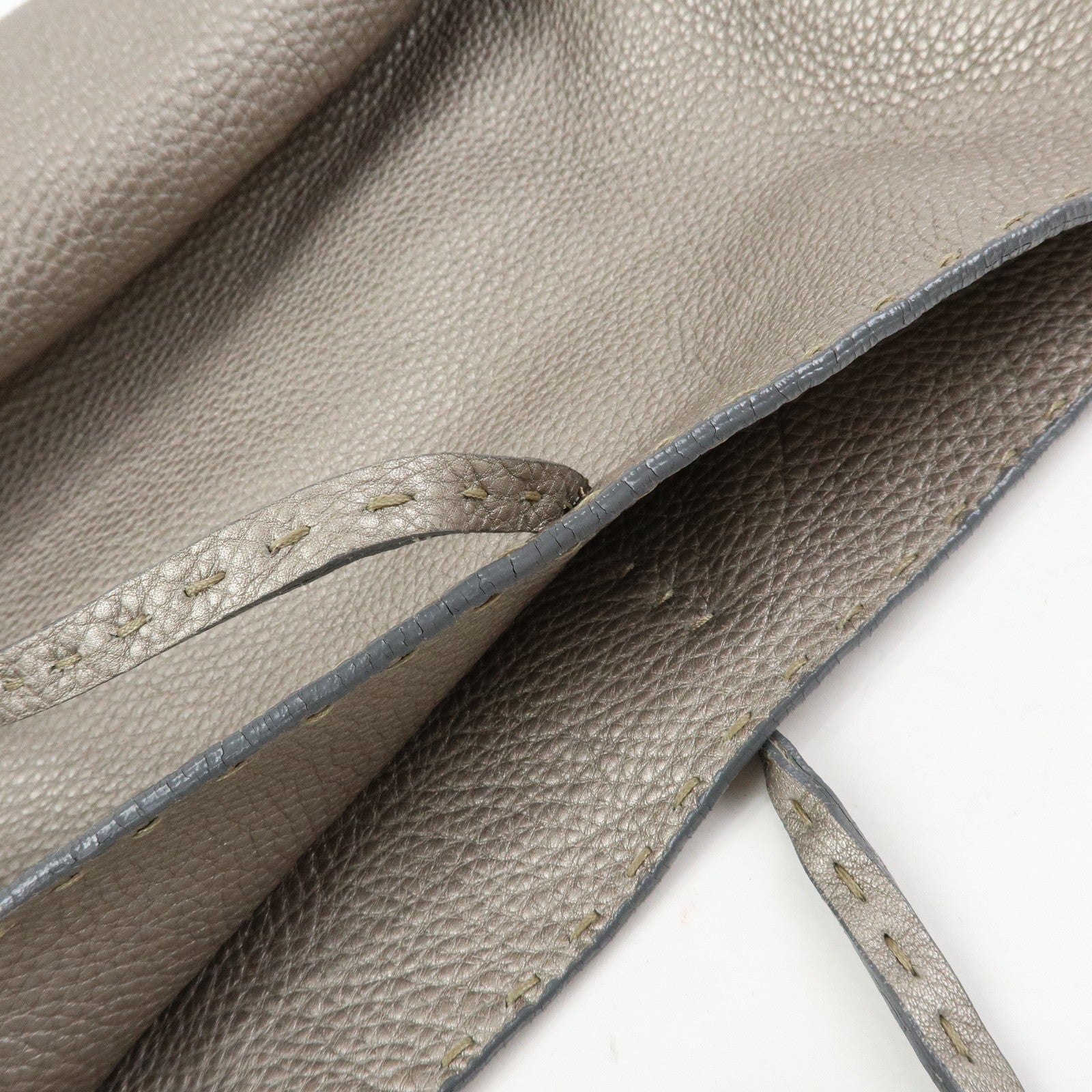 FENDI Selleria Leather Tote Bag Shoulder Bag Silver 8BH126