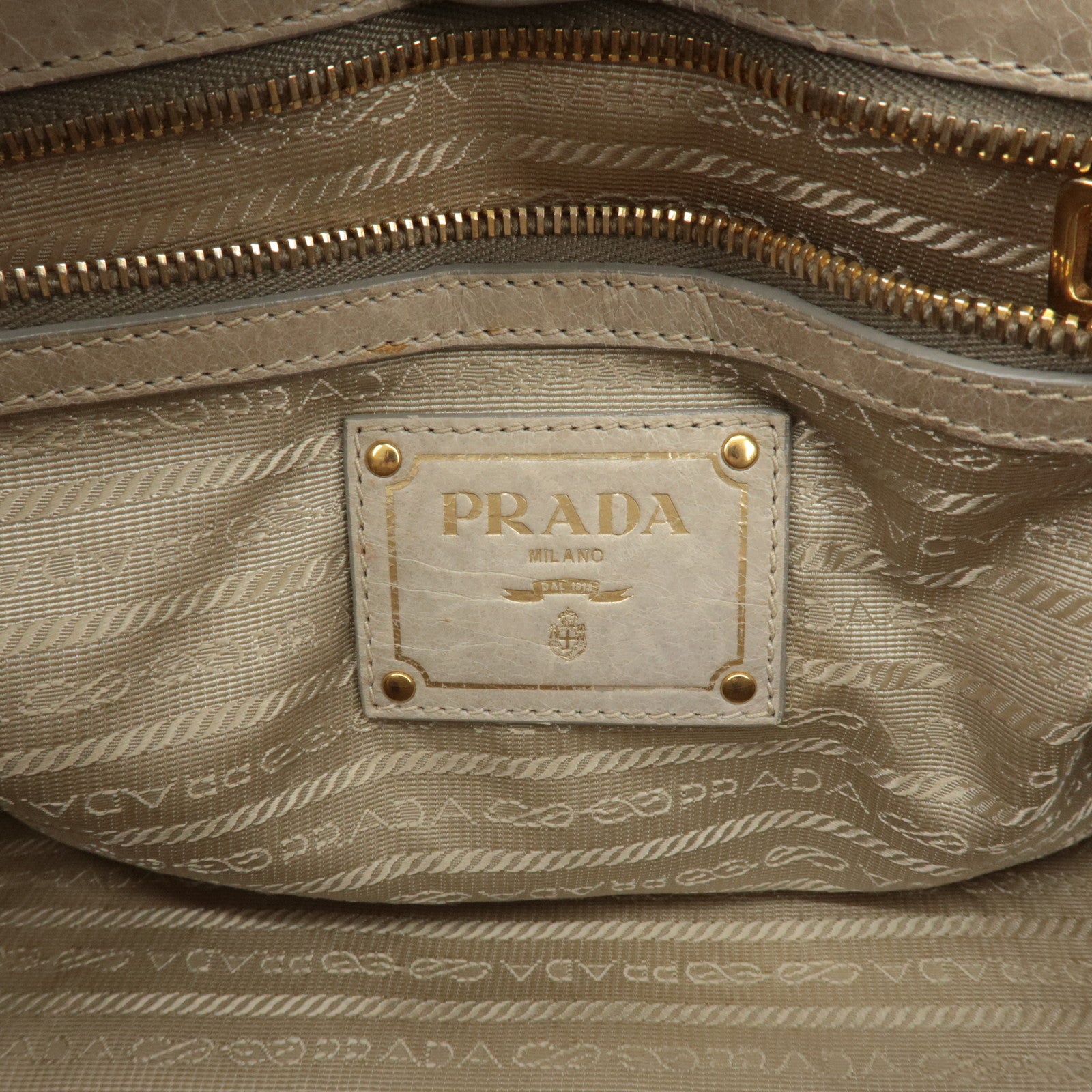 PRADA Triangle Logo Leather 2Way Bag Tote Bag Gray BN2104 Used
