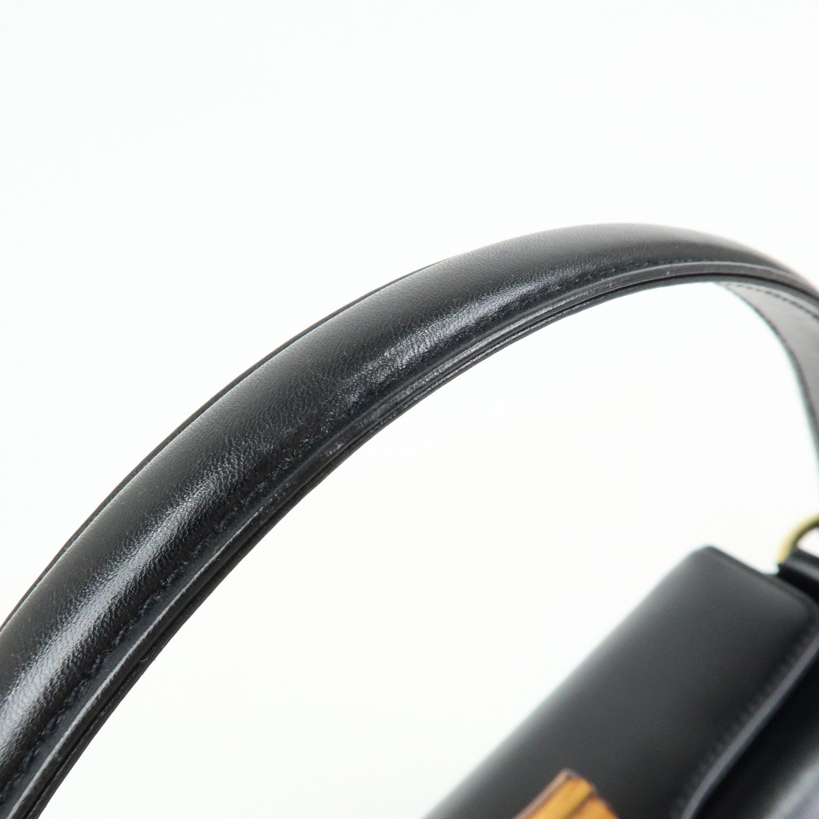 GUCCI Bamboo Leather Hand Bag Shoulder Bag Black 000・33・0175