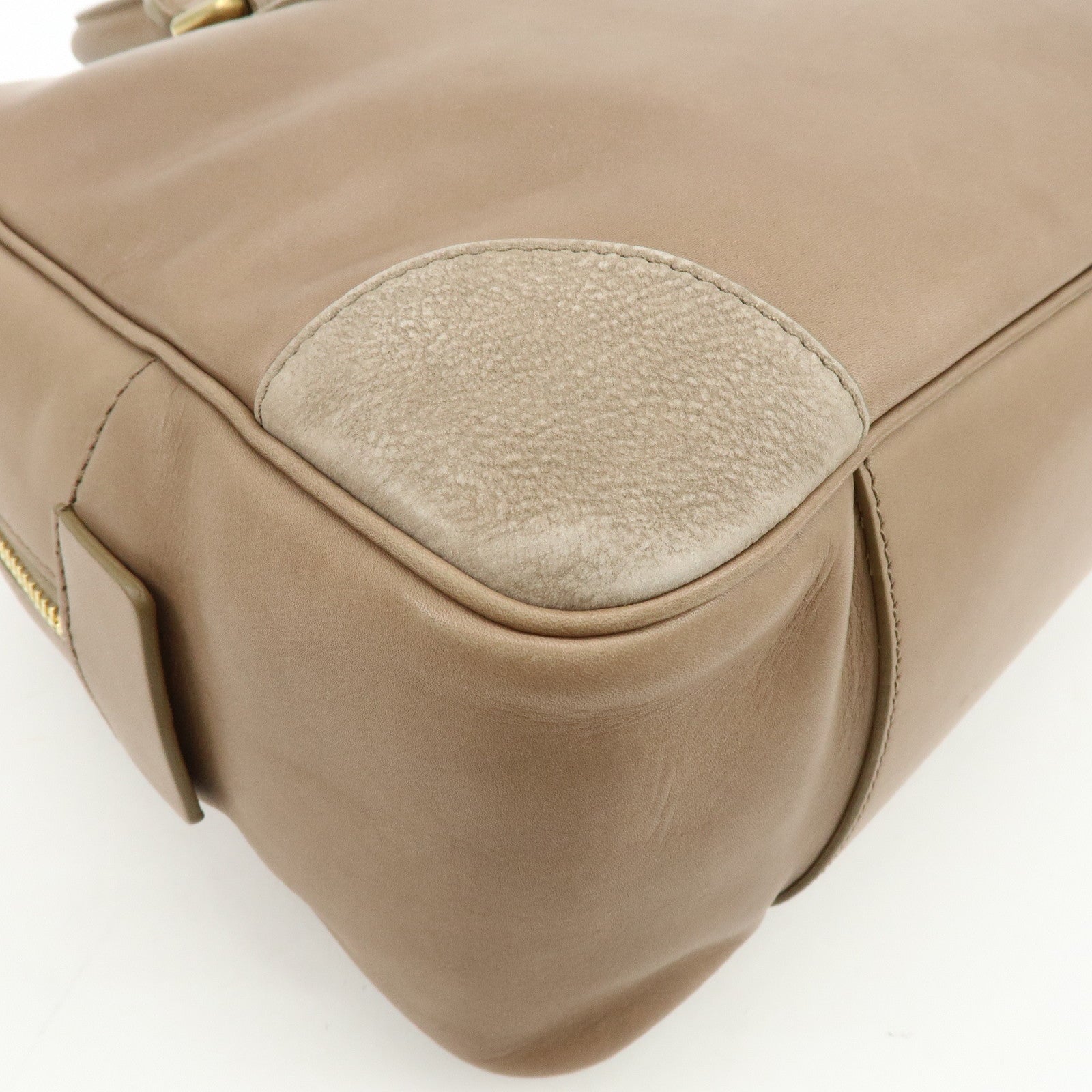 CELINE Leather Suede Hand Bag Boston Bag Beige