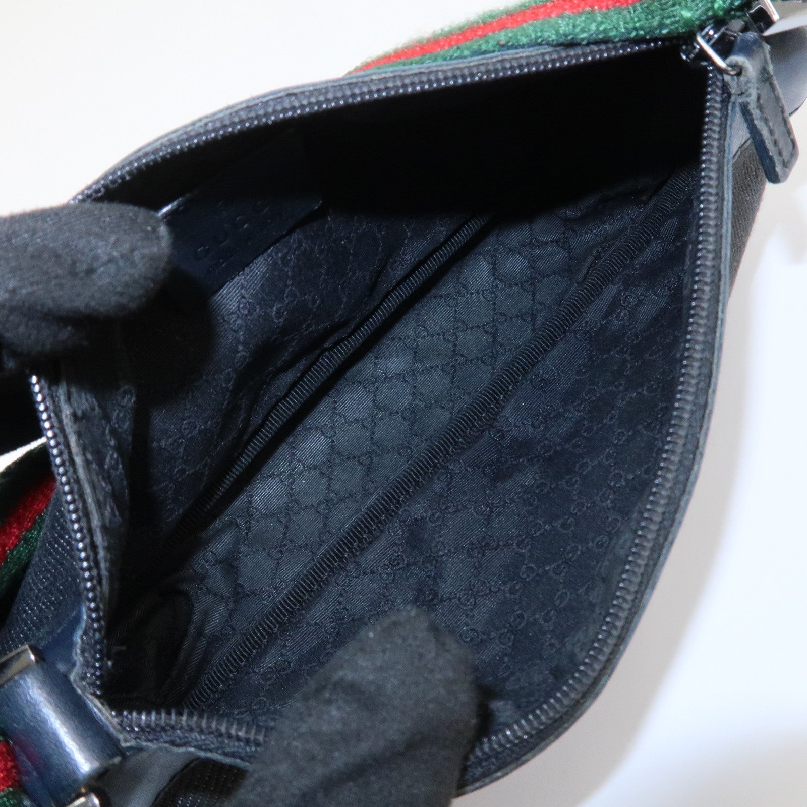 GUCCI Sherry Canvas Leather Accessory Pouch Hand Bag Navy 92820