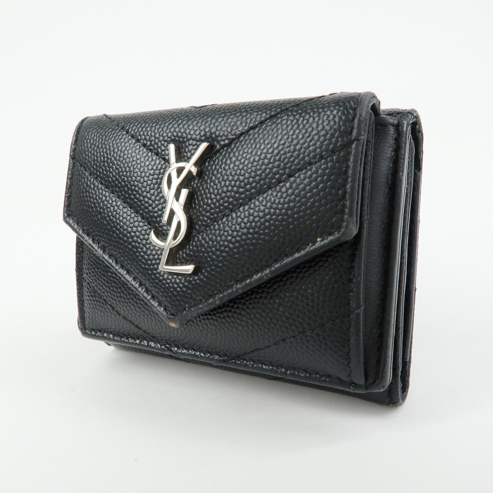 SAINT LAURENT PARIS Cassandre Leather Compact Wallet Black 505118