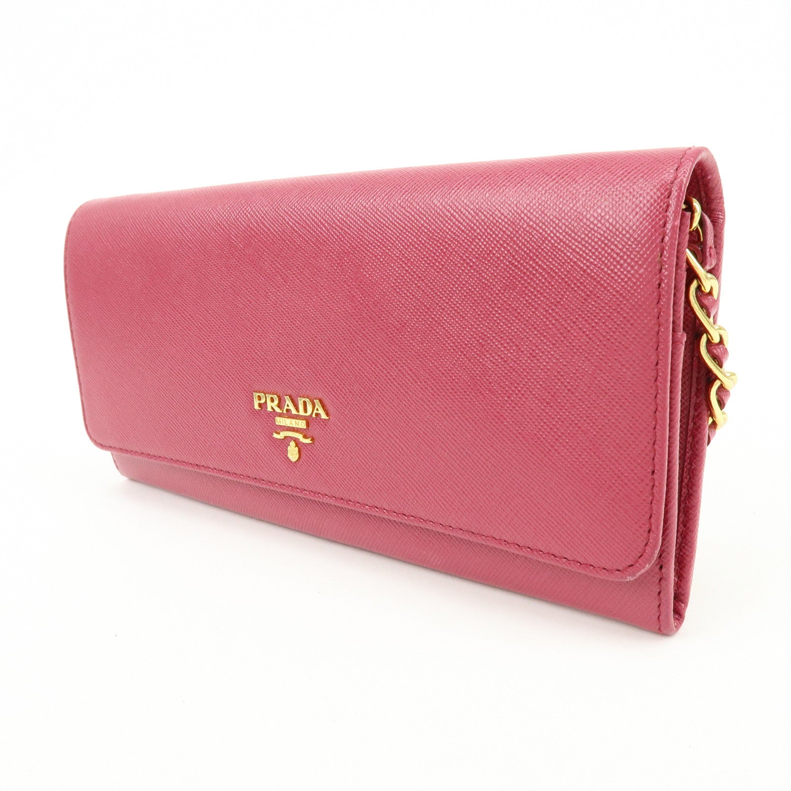 PRADA Saffiano Leather Chain Wallet WOC Pink 1M1290
