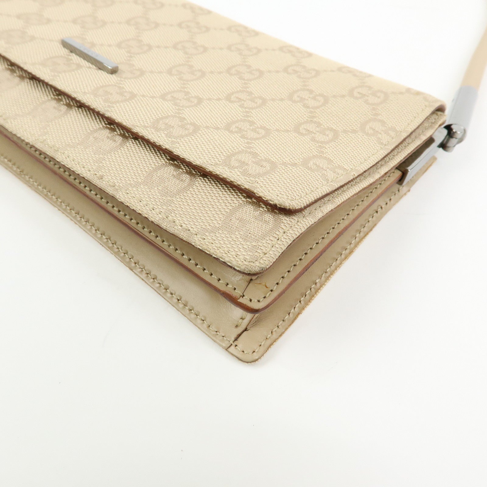 GUCCI GG Canvas Leather Shoulder Bag Hand Bag Beige 01235