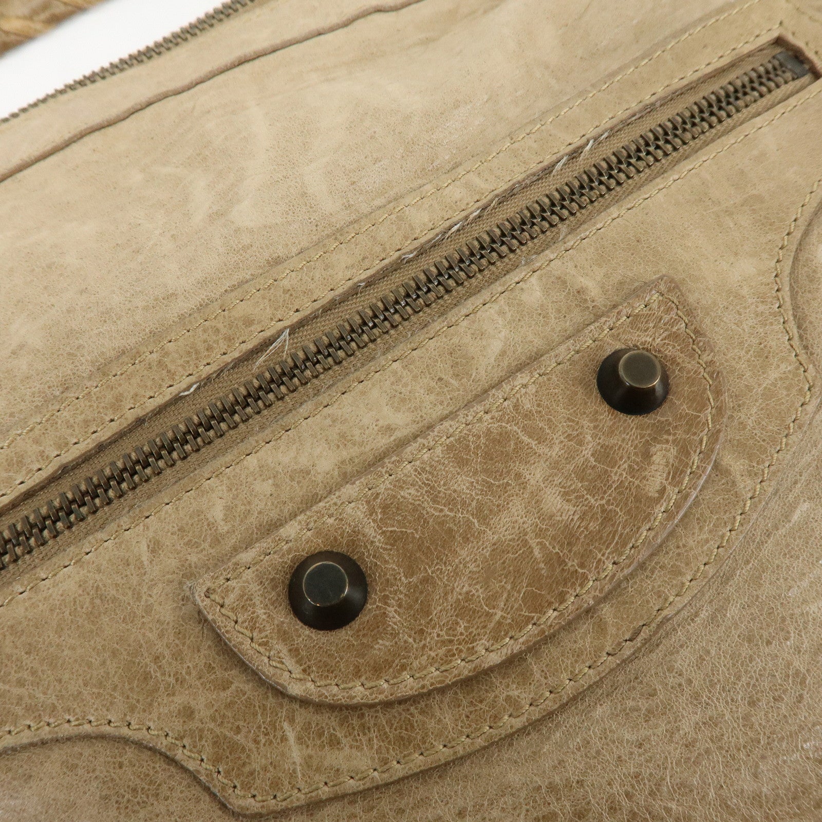 BALENCIAGA The City Editor’s Leather Shoulder Bag Beige 140442