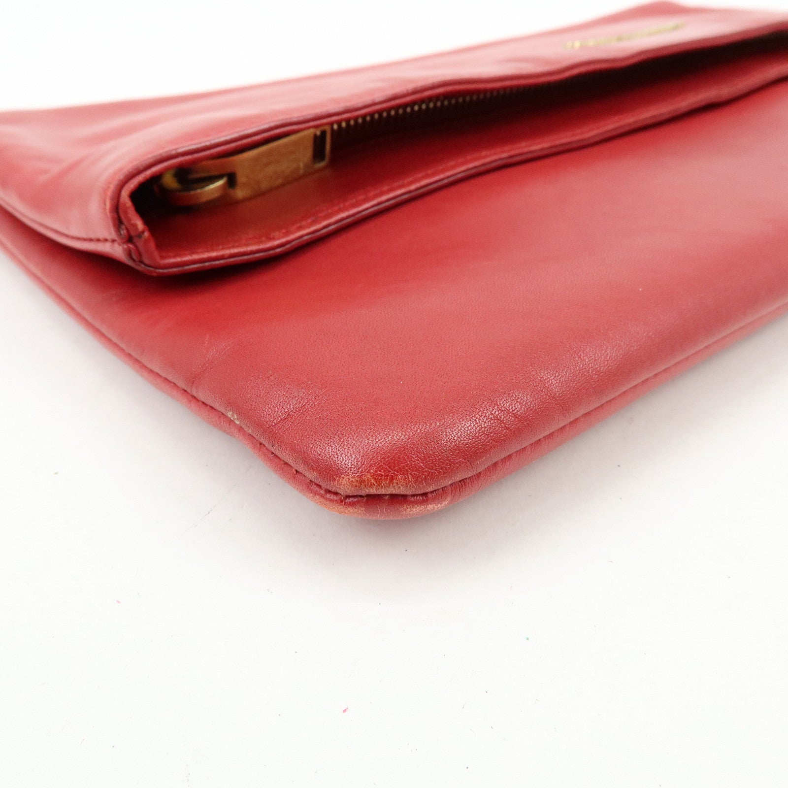 SAINT LAURENT PARIS Leather Clutch Bag Flat Pouch Red 328198